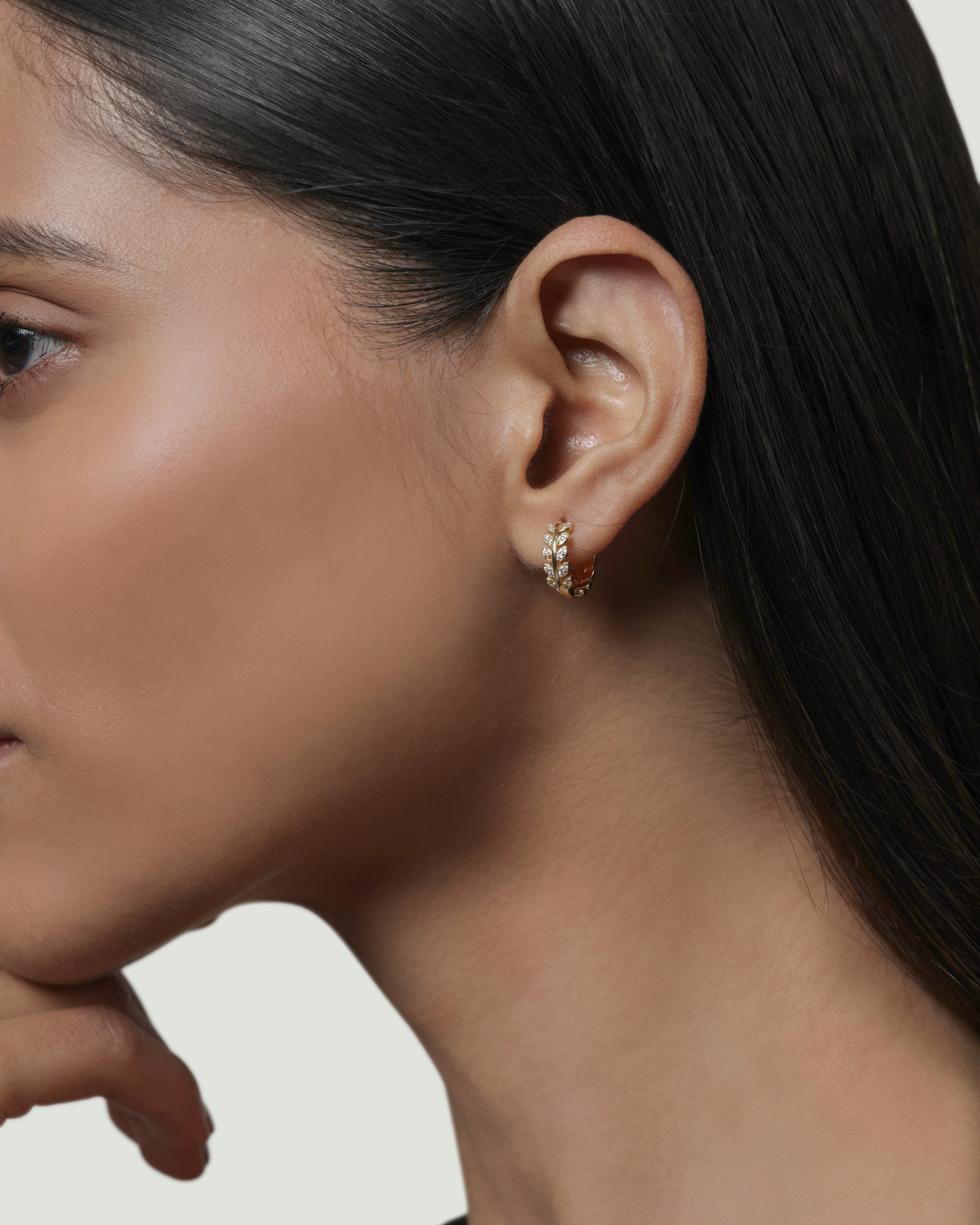 Zirconia Leaf Hoops Multiple Sizes Hoop Earrings