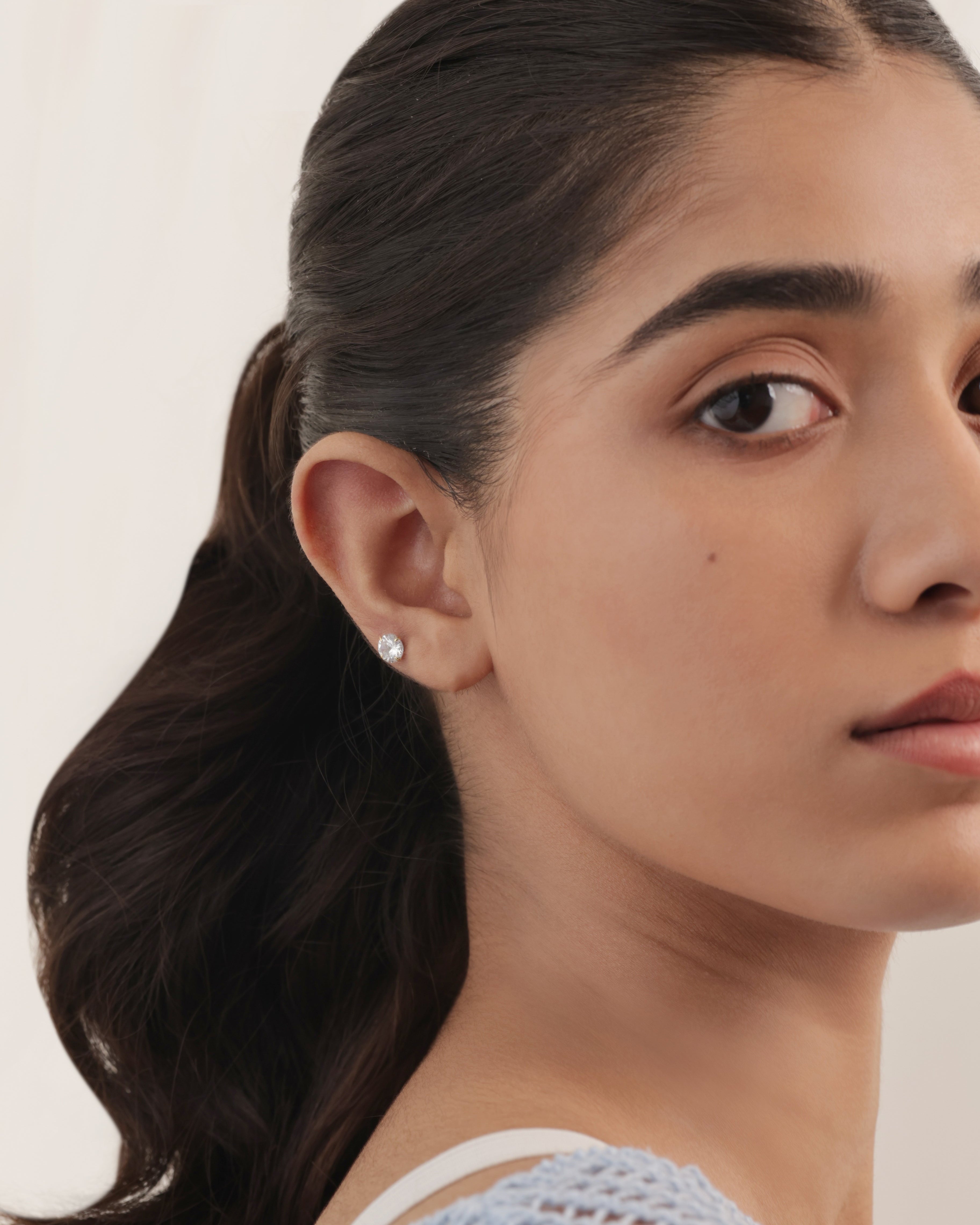 Radiant Round Zirconia Flat Back Stud Earrings