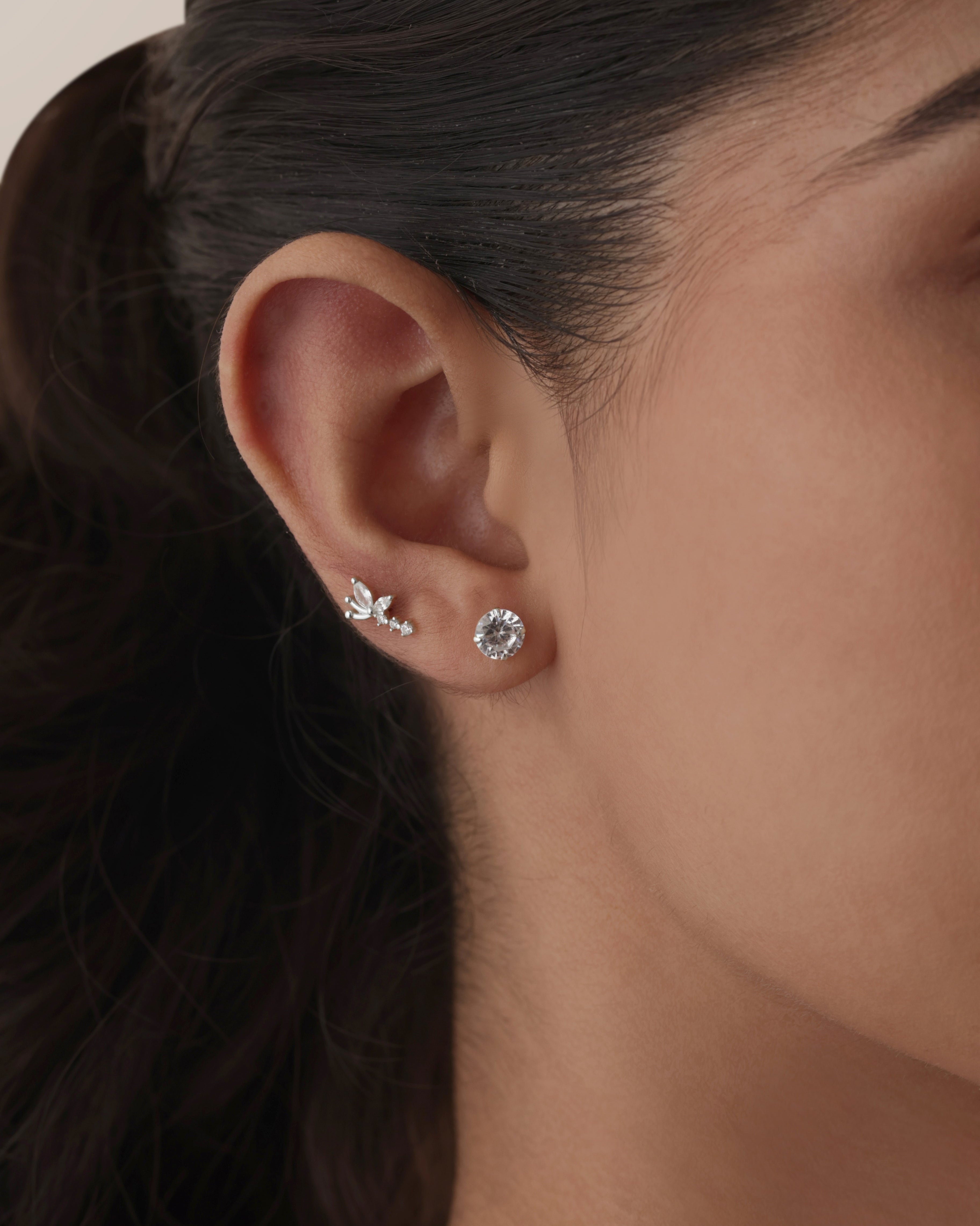 Radiant Round Zirconia Flat Back Stud Earrings