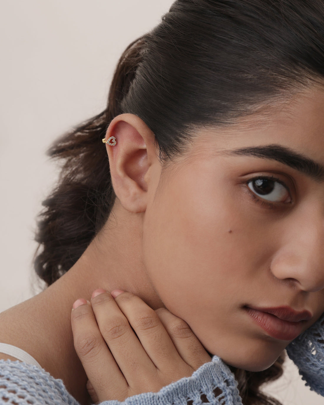 Stone Paved Heart Huggee Hoop Earrings