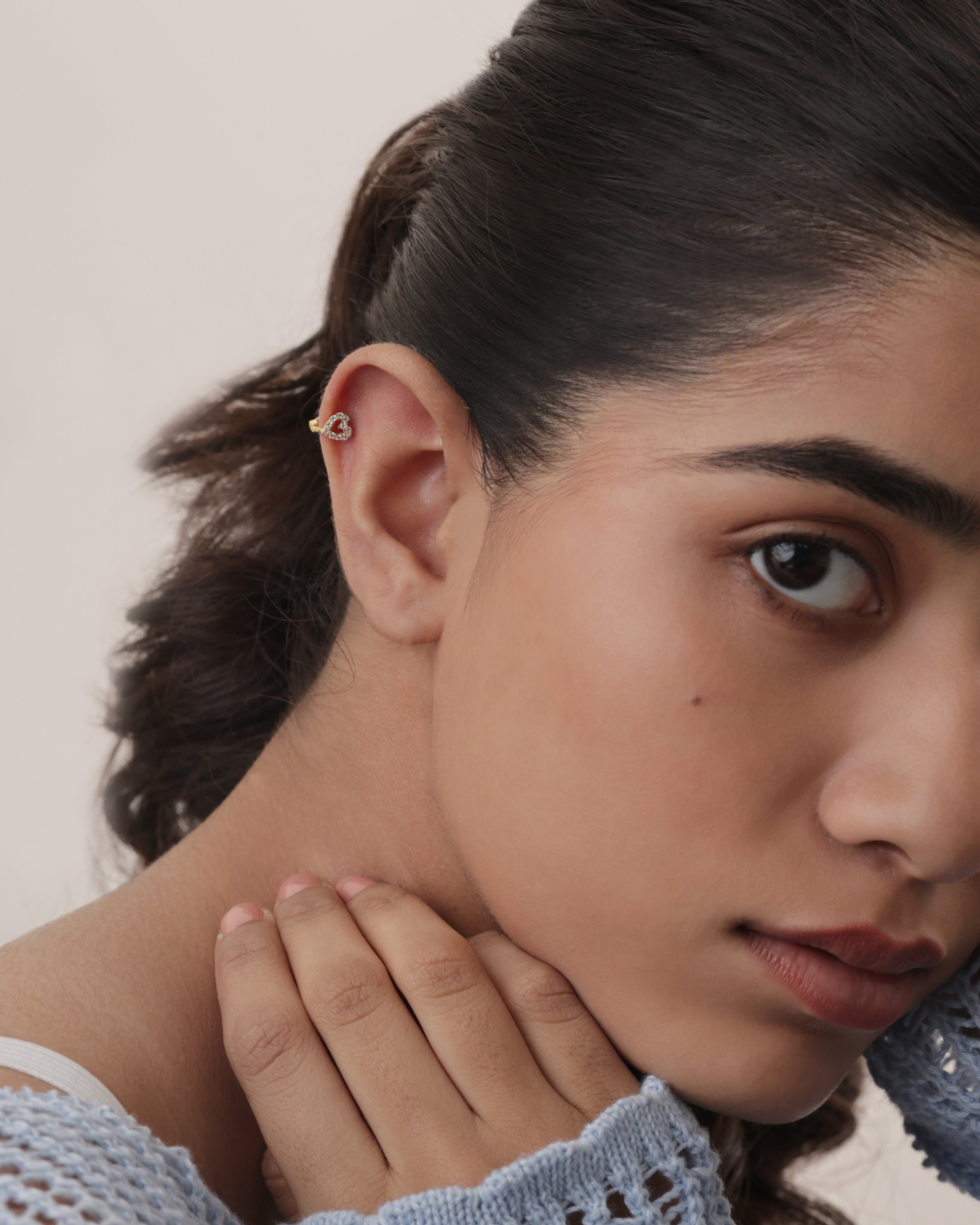 Stone Paved Heart Huggee Hoop Earrings