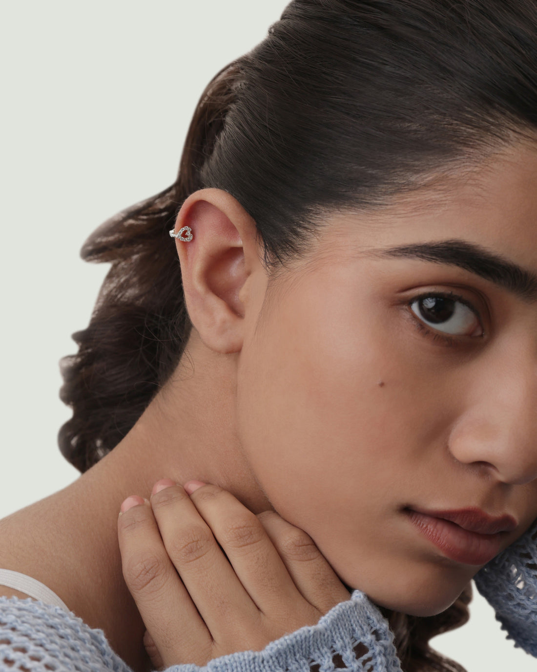 Stone Paved Heart Huggee Hoop Earrings