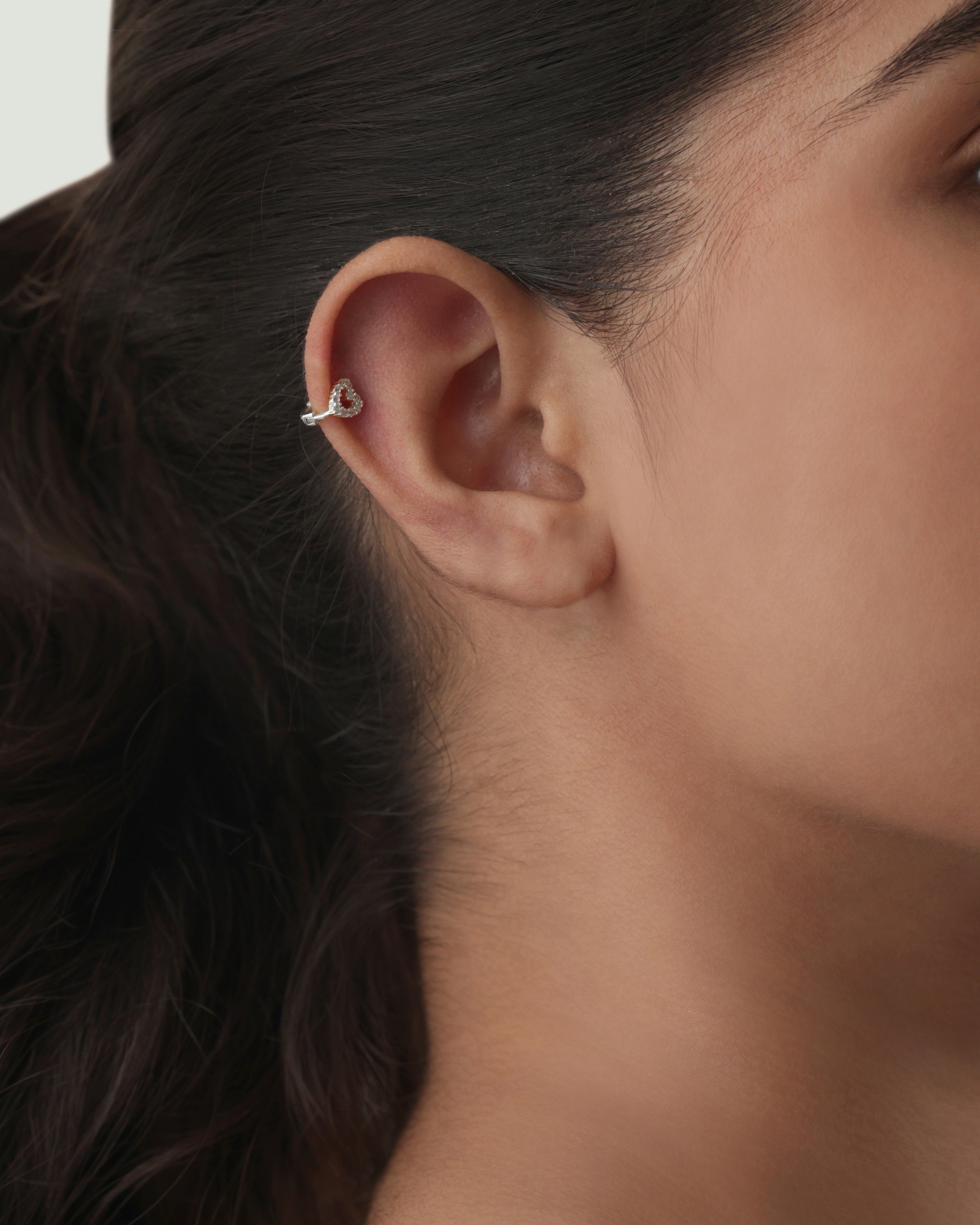 Stone Paved Heart Huggee Hoop Earrings