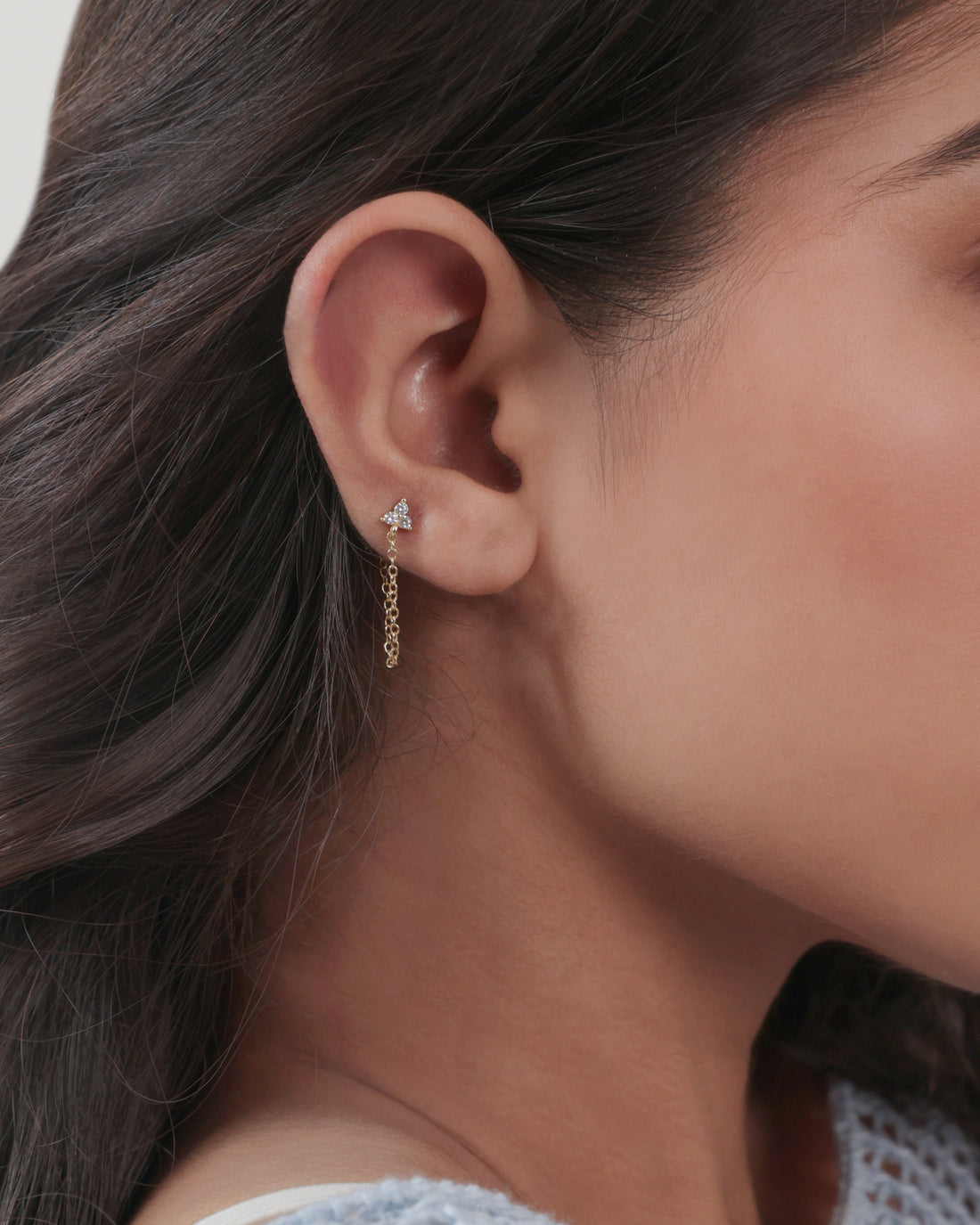 Tri Flower Dangler Chain Earrings