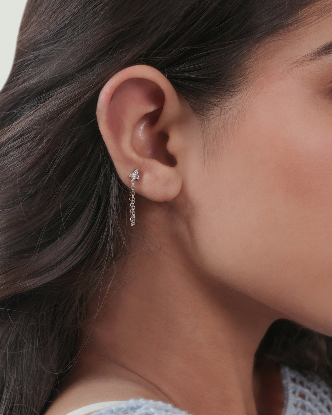 Tri Flower Dangler Chain Earrings