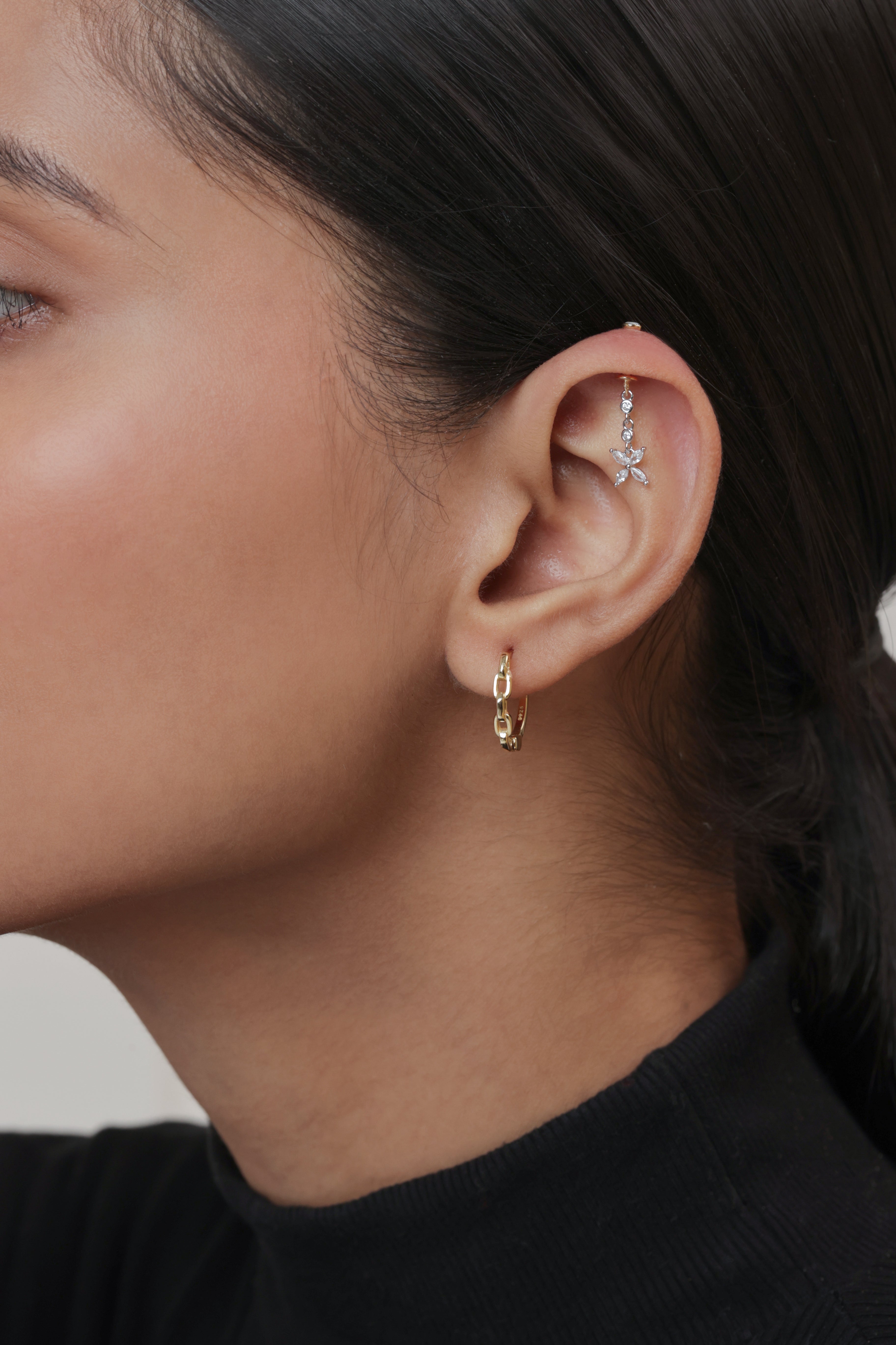 Dangling Flower Helix Hanging Earrings