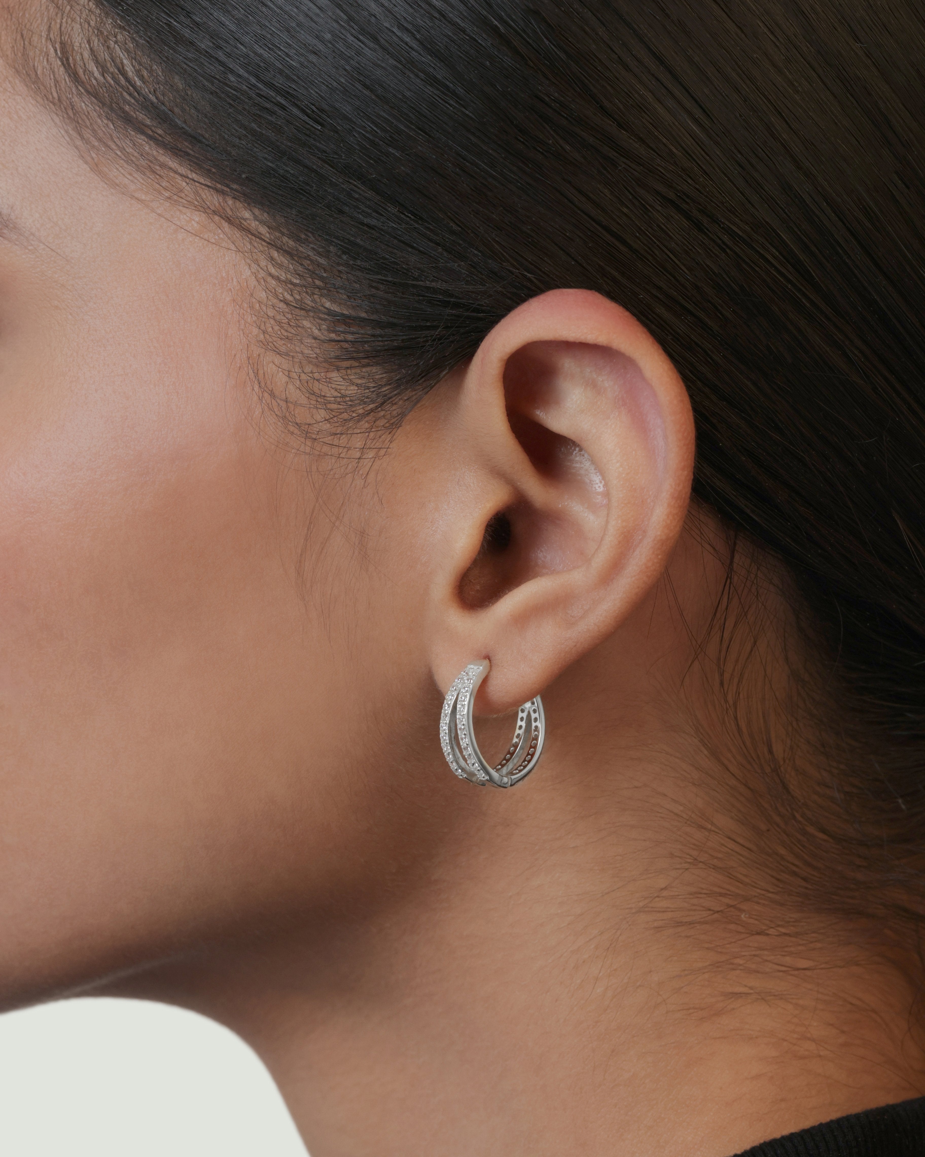 Zirconia Twin Hoops Earrings - 12MM