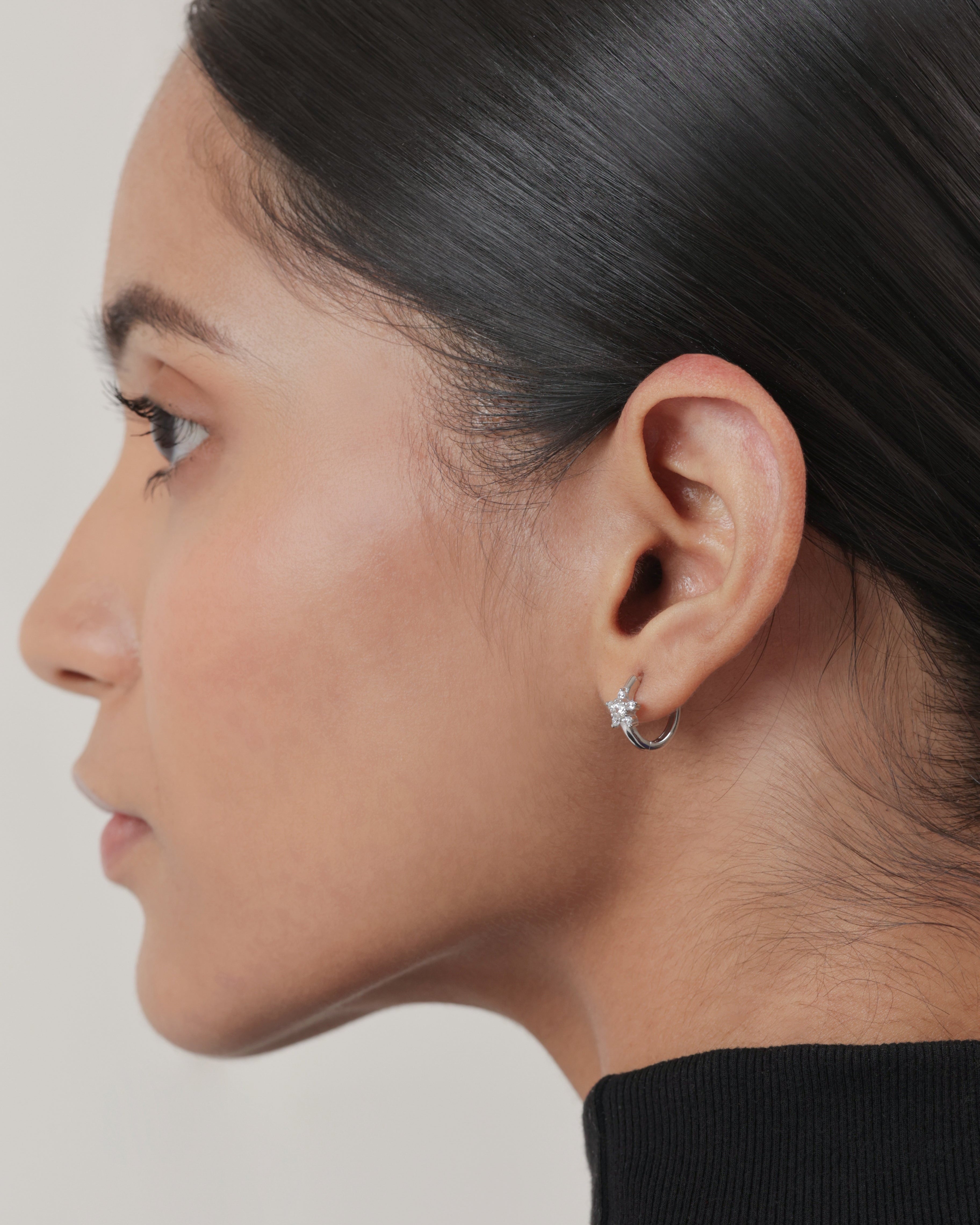 Floral Silver Hoops Earrings