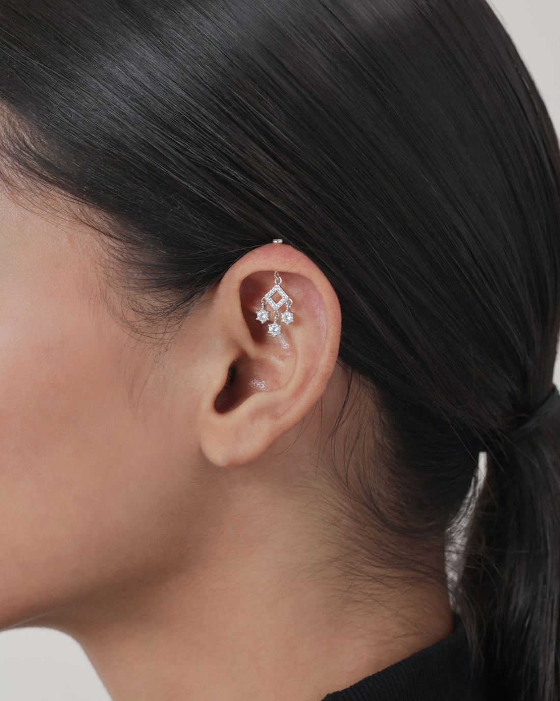 Solitaire Droplets Helix Hanging Earrings