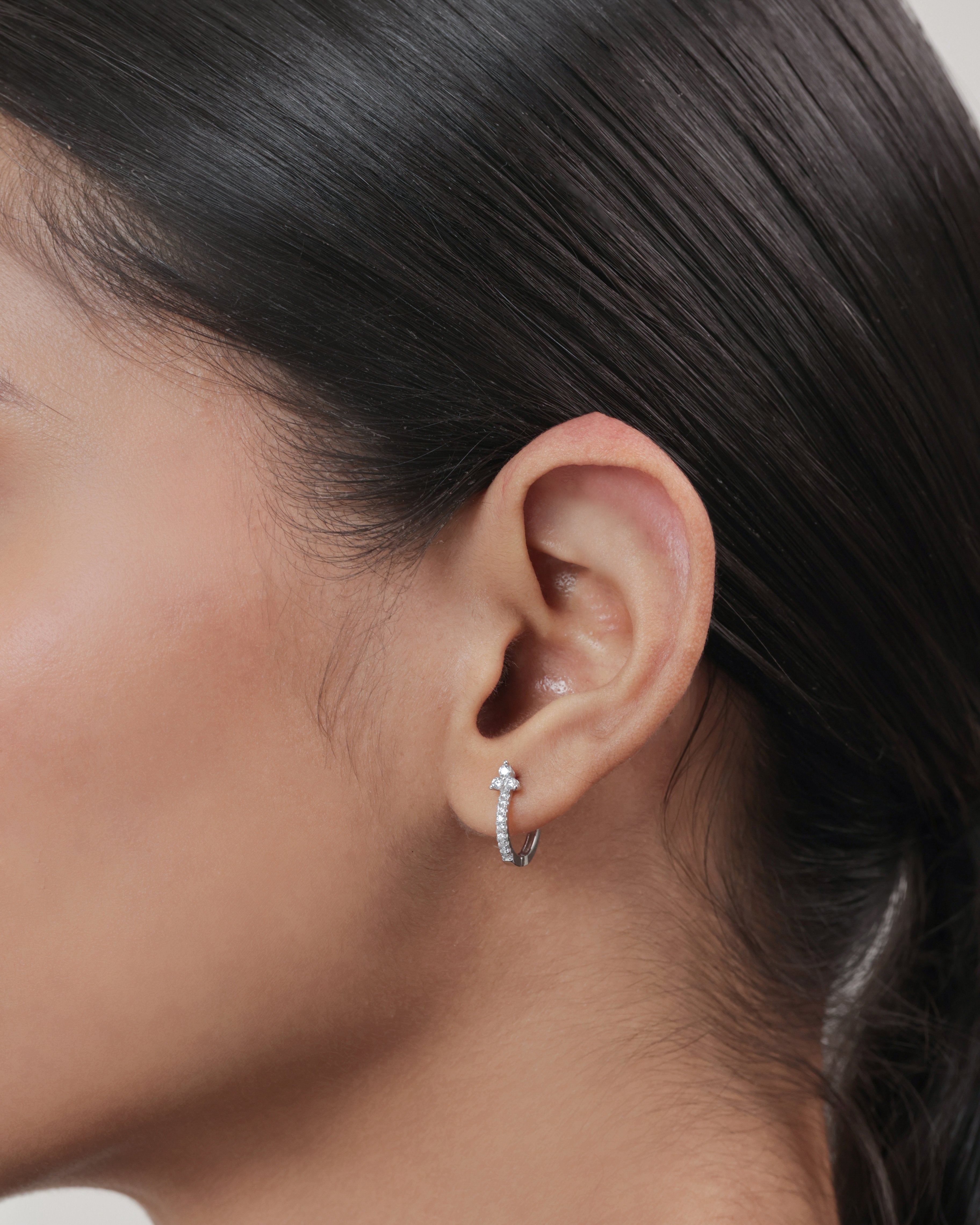 Tri Zirconia Hoop Earrings