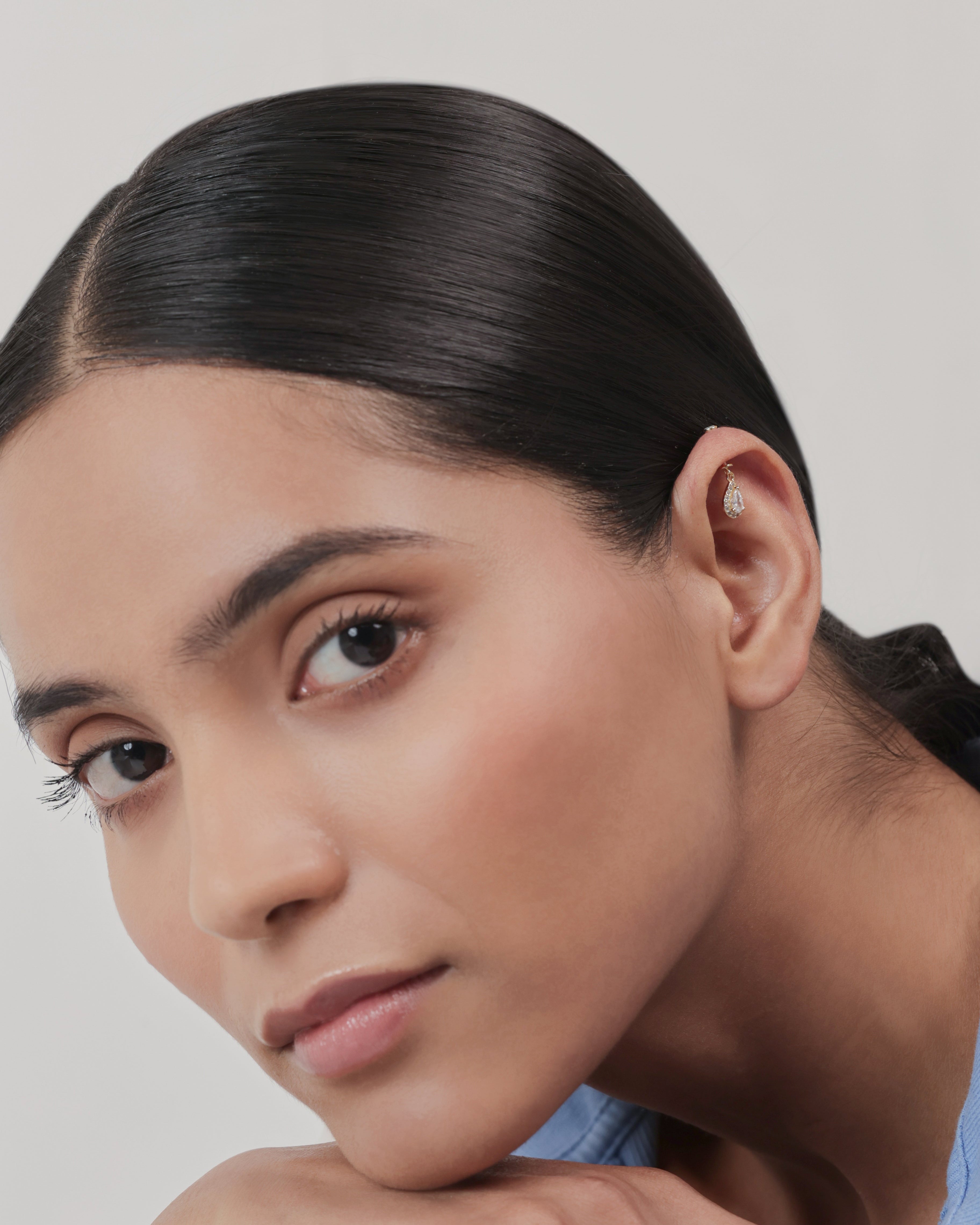 Solitaire Drop Helix Hanging Earrings