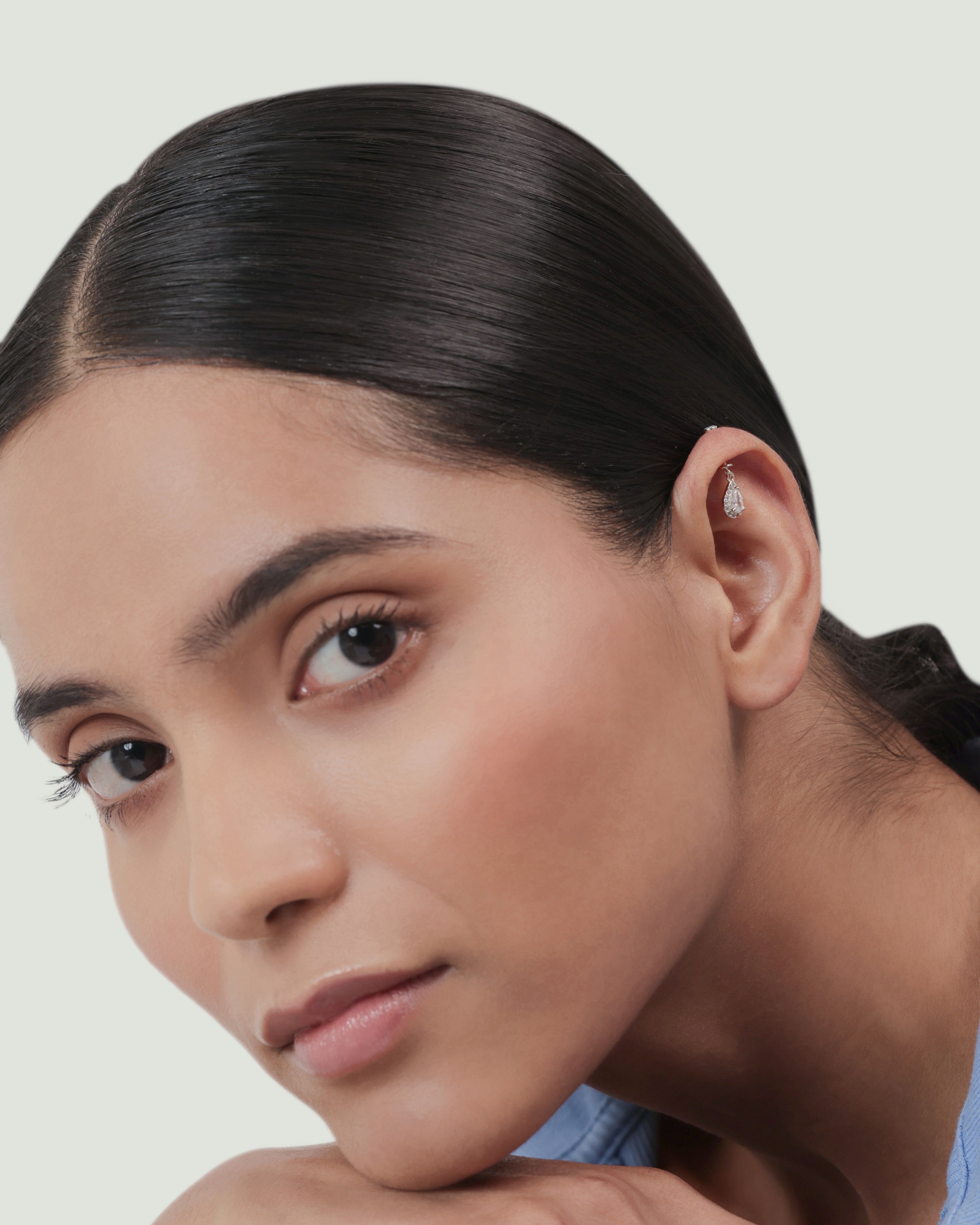 Solitaire Drop Helix Hanging Earrings