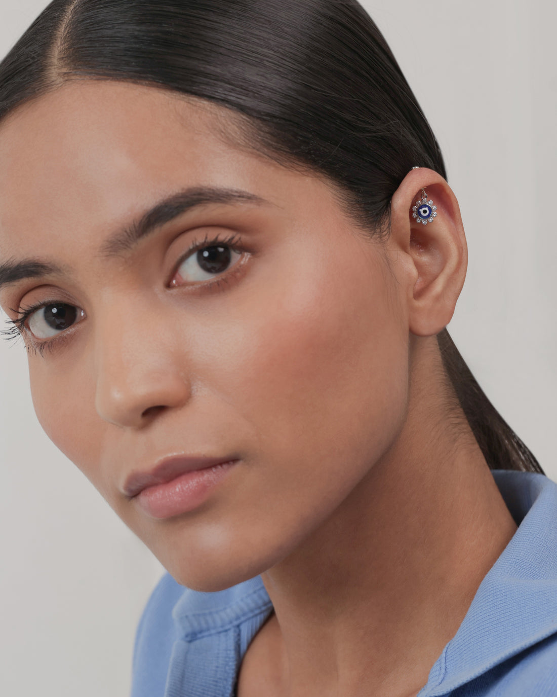 Evil Eye Helix Piercings Hanging Ear Cuff With Sparkling Accents Earrings