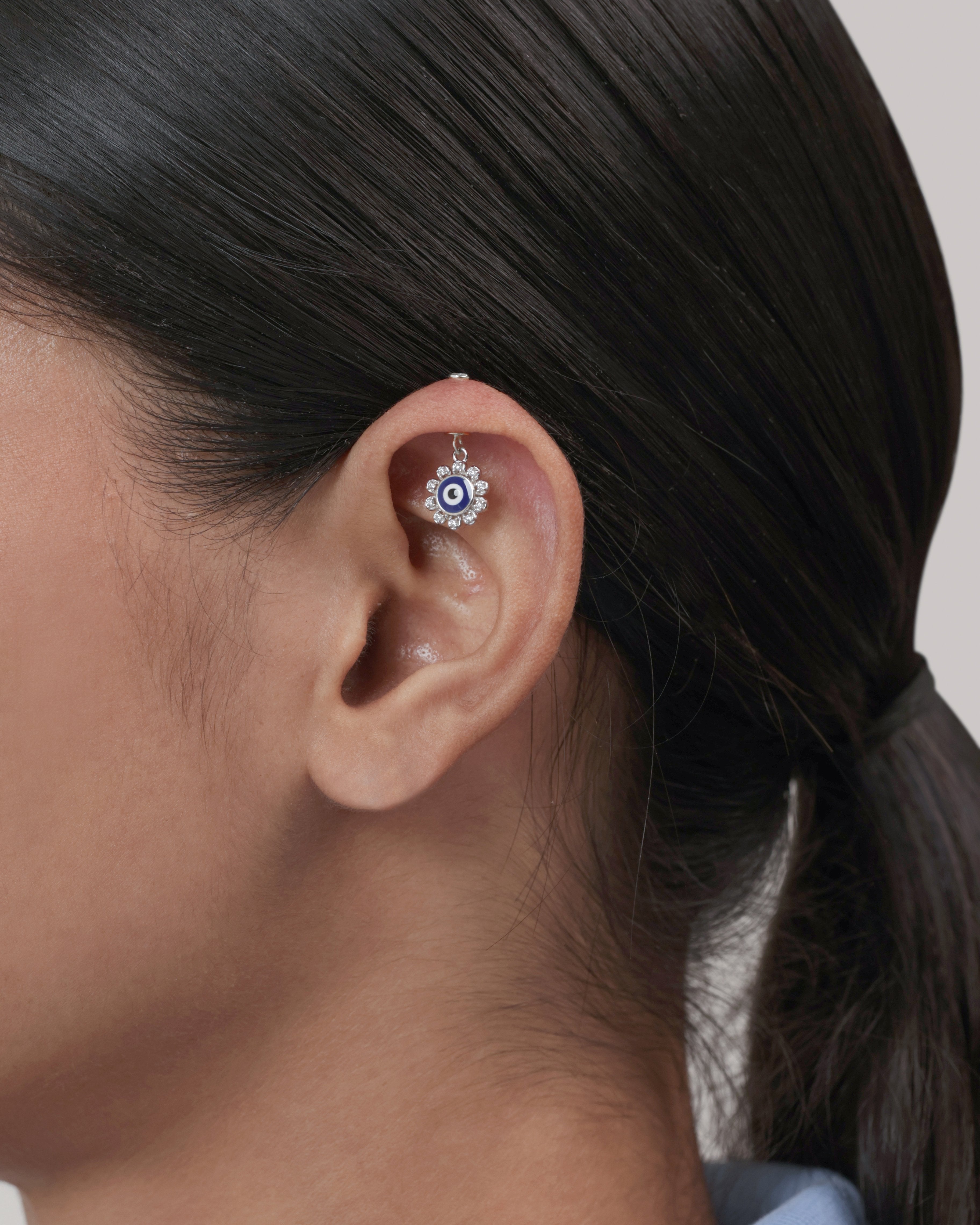 Evil Eye Helix Piercings Hanging Ear Cuff With Sparkling Accents Earrings