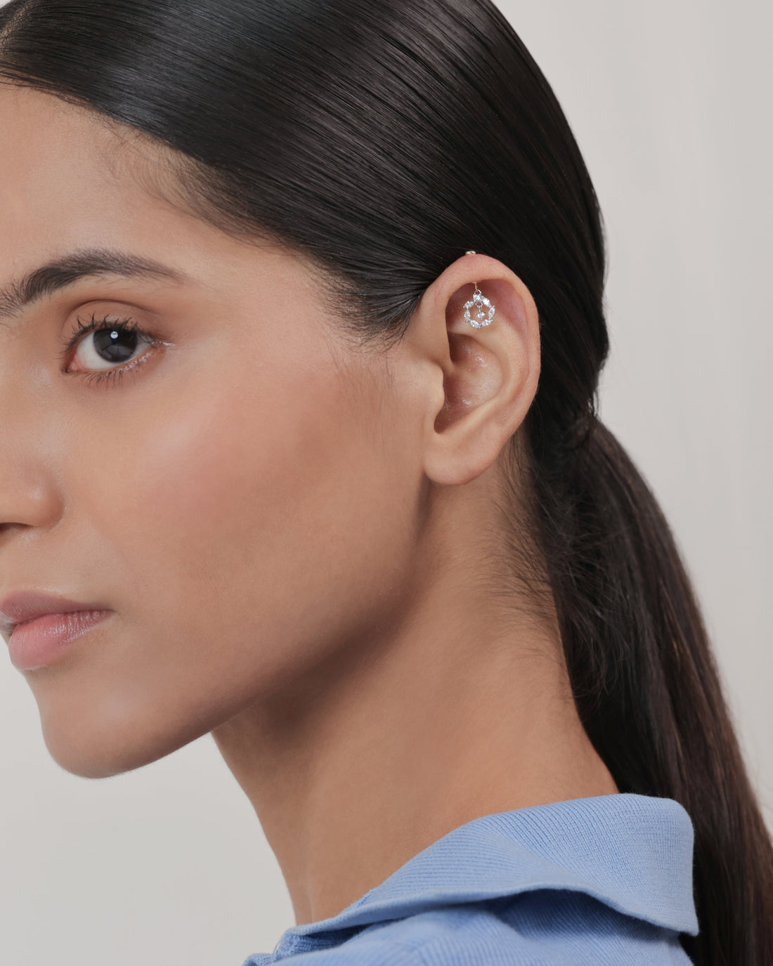 Circle With Drop Helix Hanging Earrings