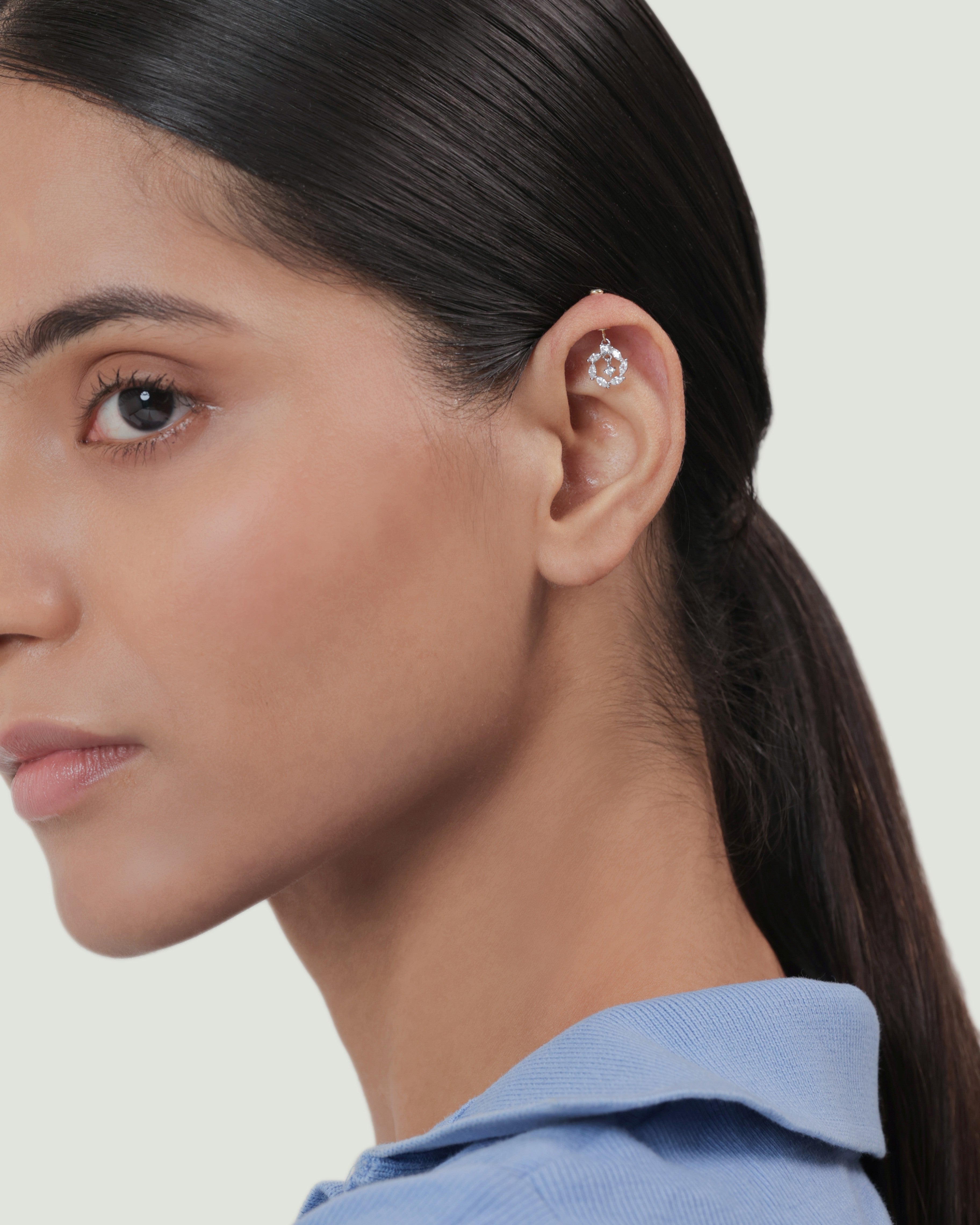 Circle With Drop Helix Hanging Earrings