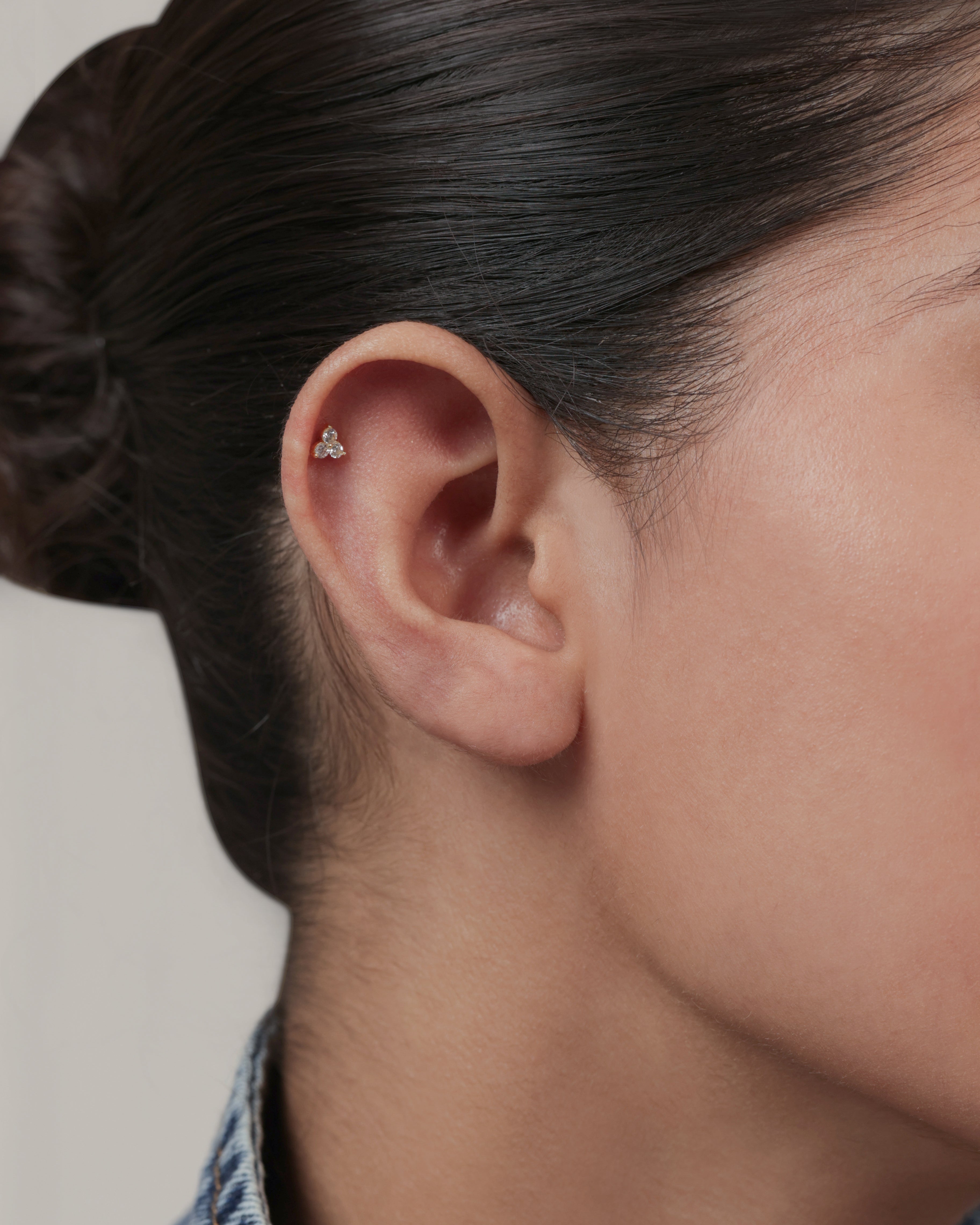 Radiant Tri Zirconia Flat Back Screw Stud Earrings