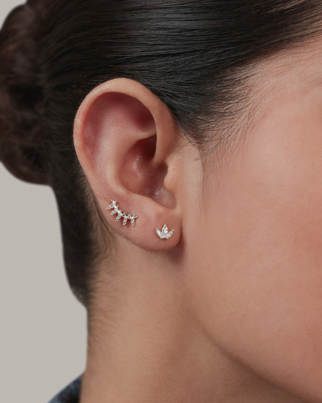 Crown Arc Zircon Stud Flat Back Stud Earrings