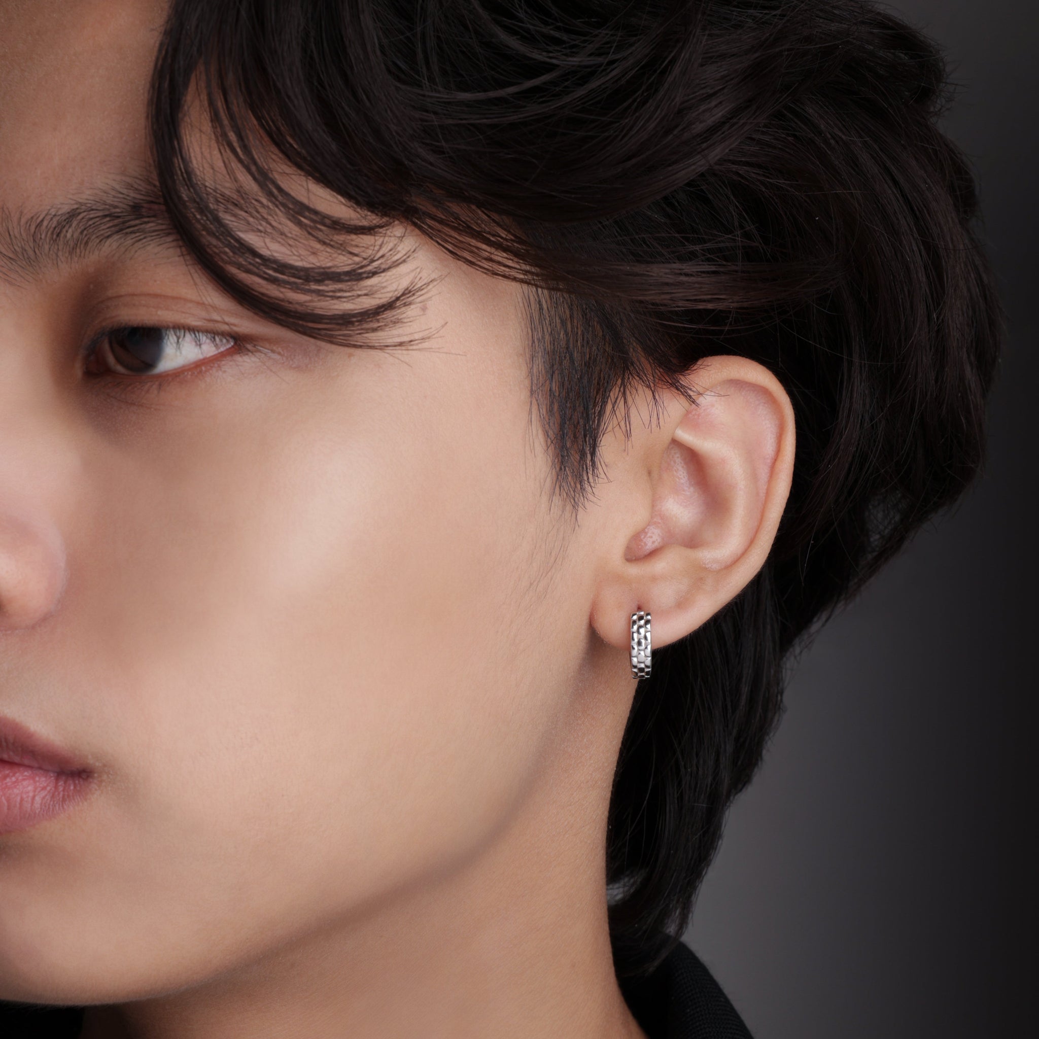 Silver Chunky Hoop Men's Earrings