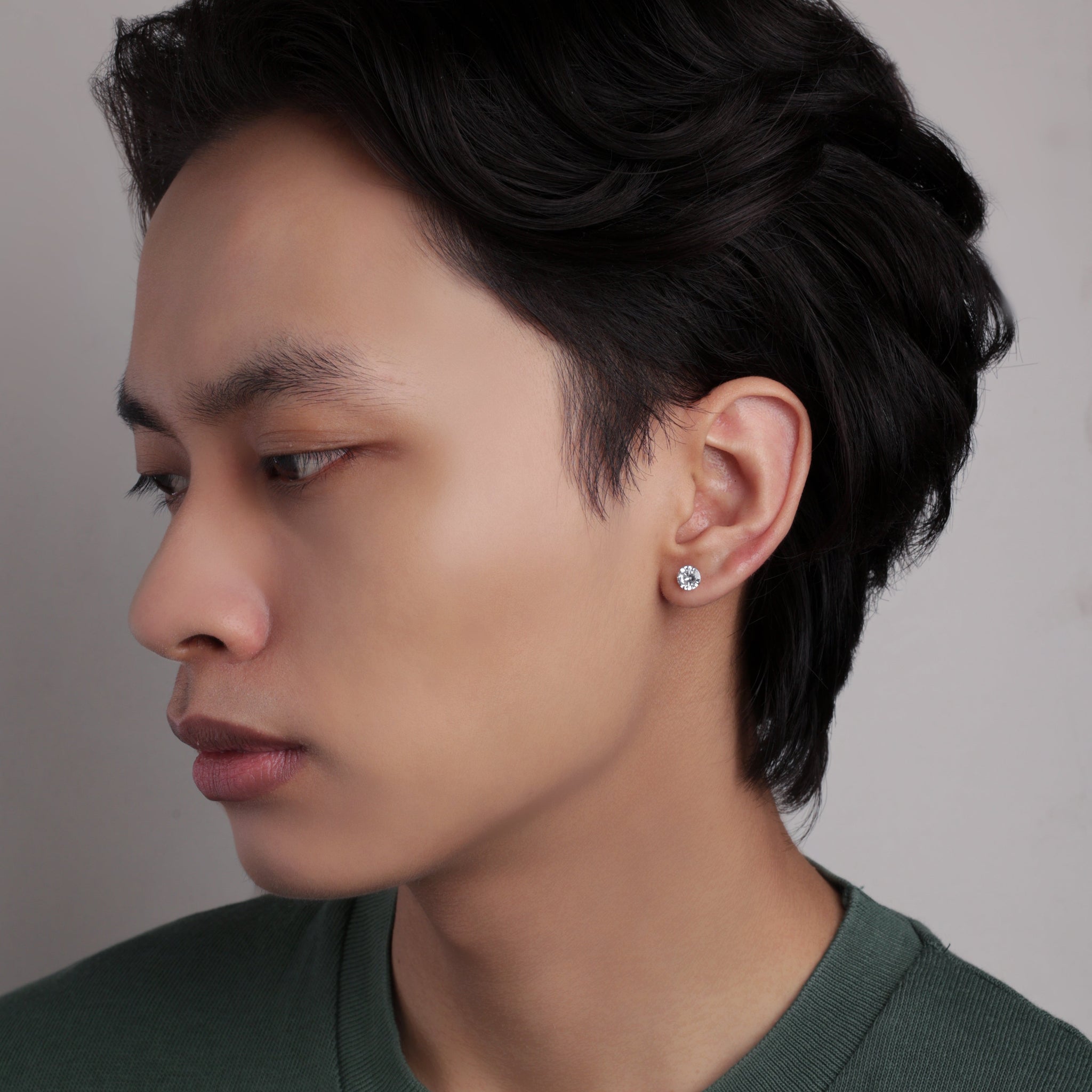 Solitaire Silver (Mid Size) Stud Earrings  For Men's