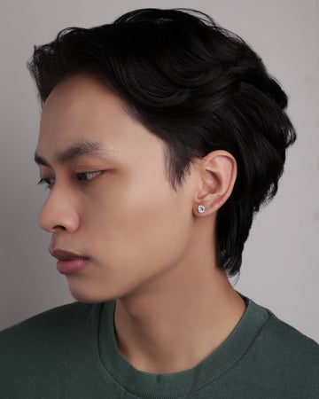 Solitaire Silver (Mid Size) Stud Earrings  For Men's