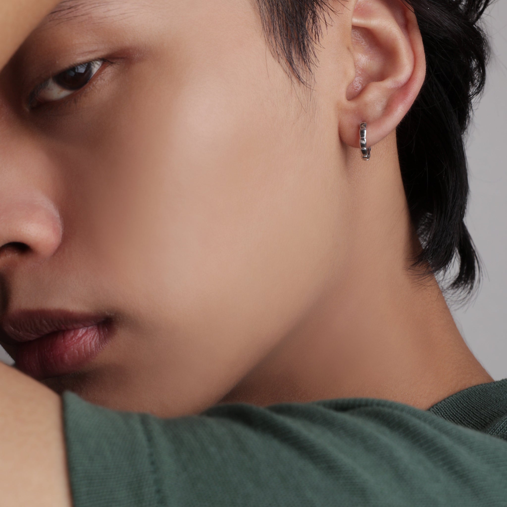 Silver Endless Hoop Men's Earrings