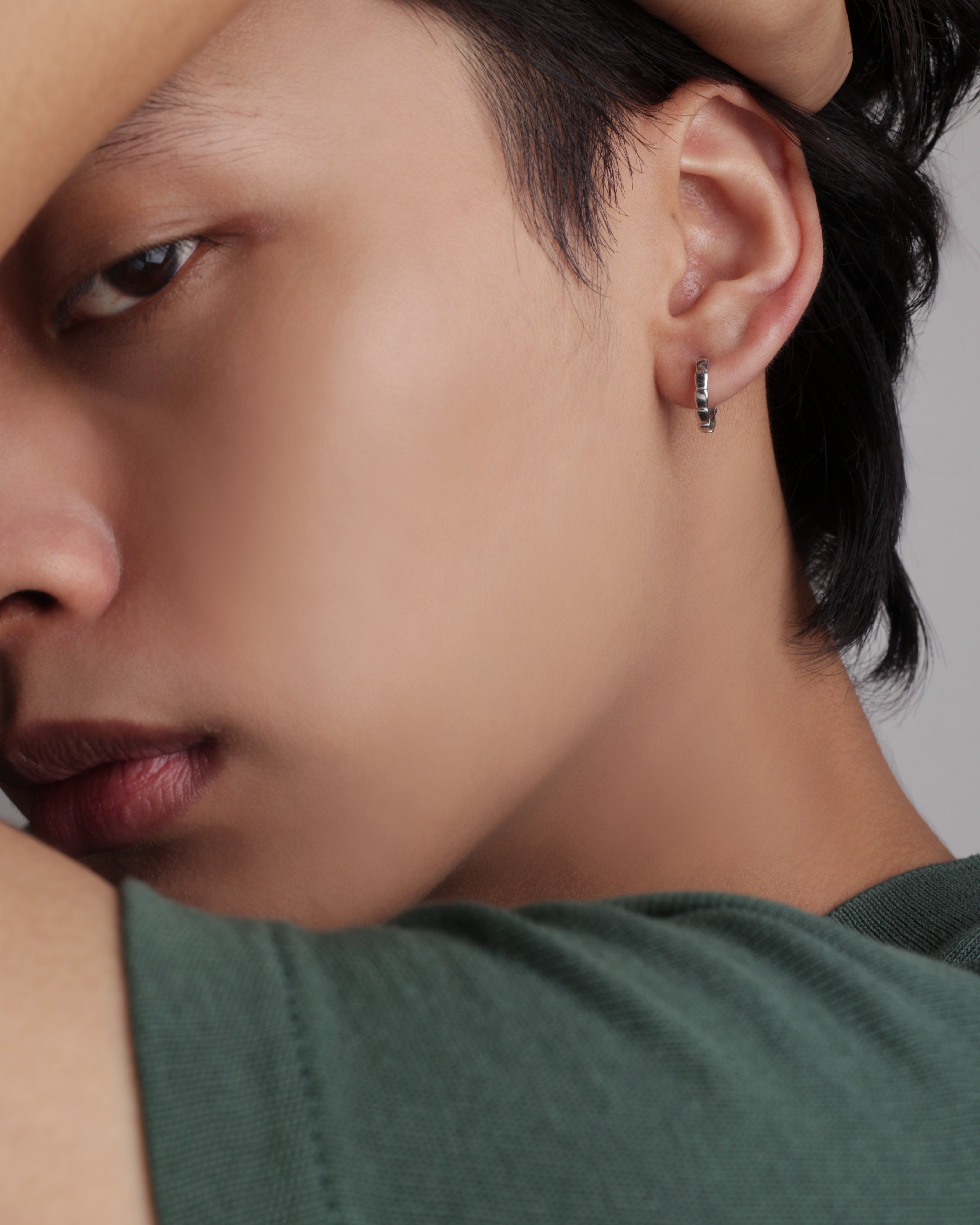 Silver Endless Hoop Men's Earrings