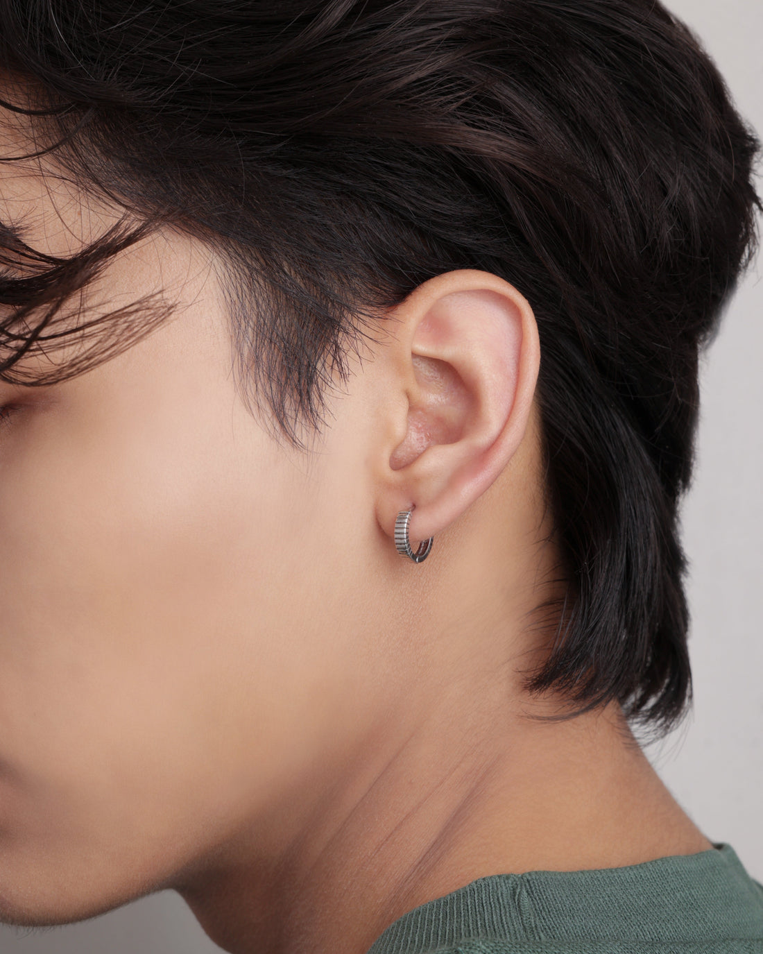 Beaded Silver Everyday Hoop Men's Earrings