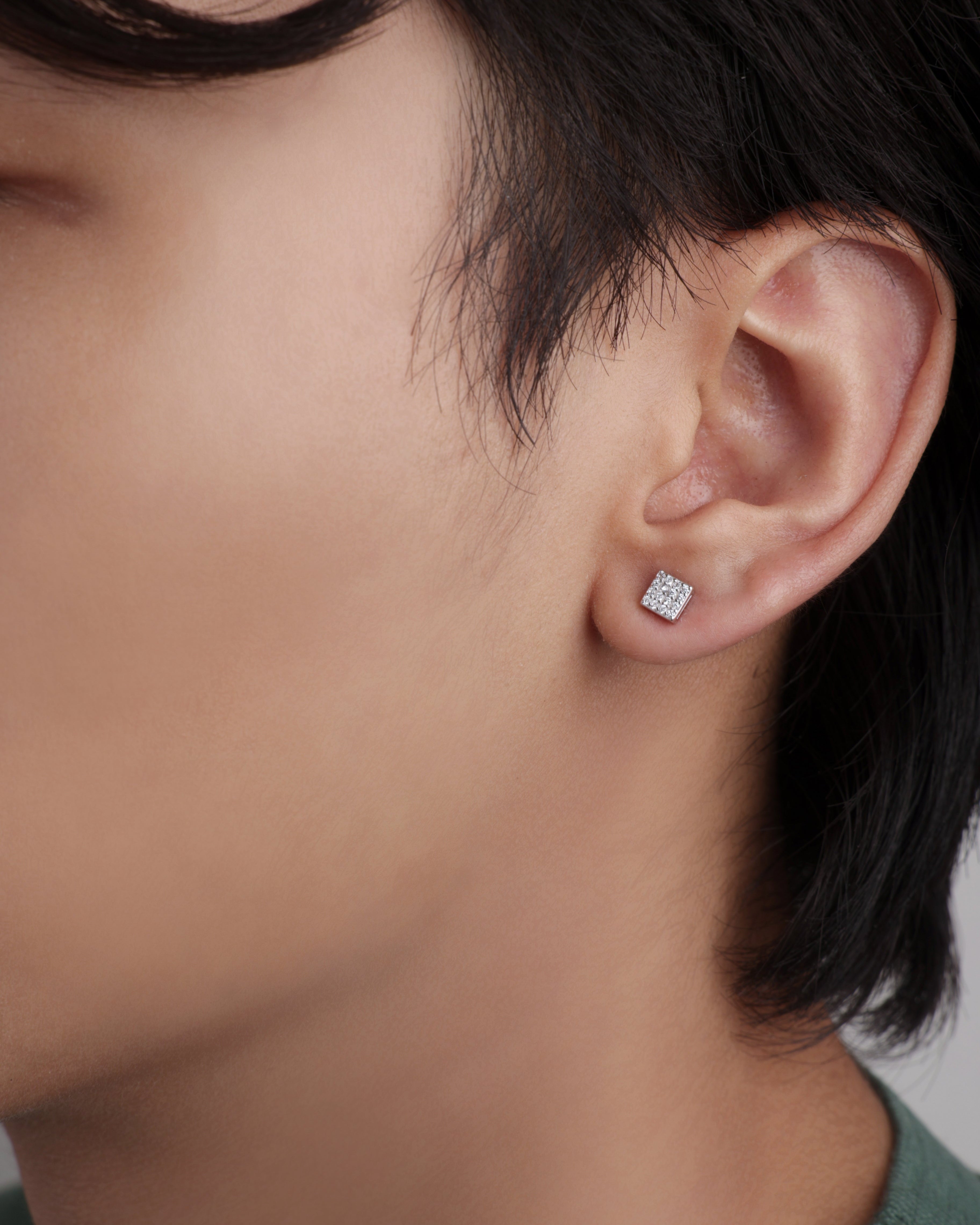 Radiant Square Silver Stud Men's Earrings