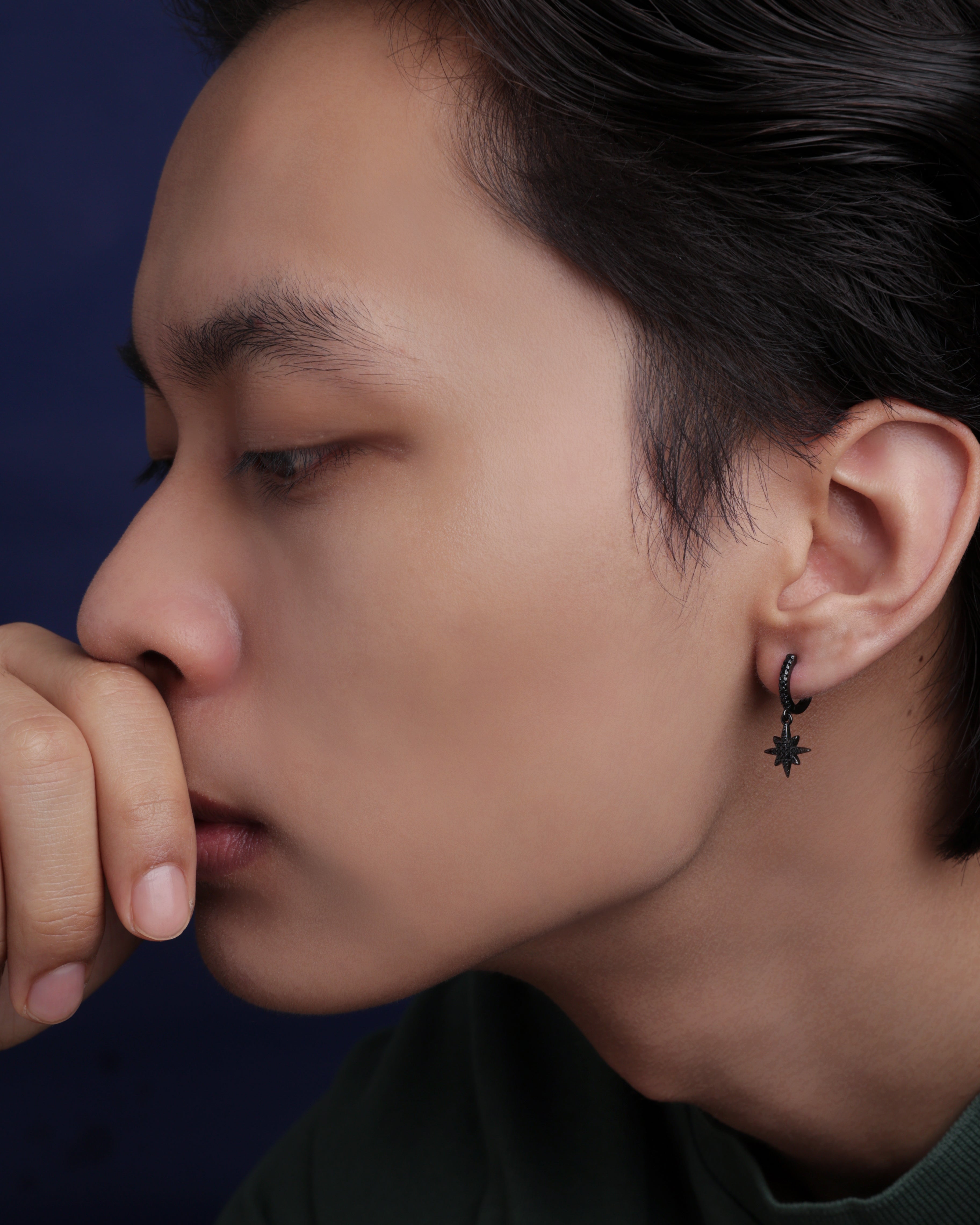 Celestial Black Zirconia Star Hoop Men's Earrings