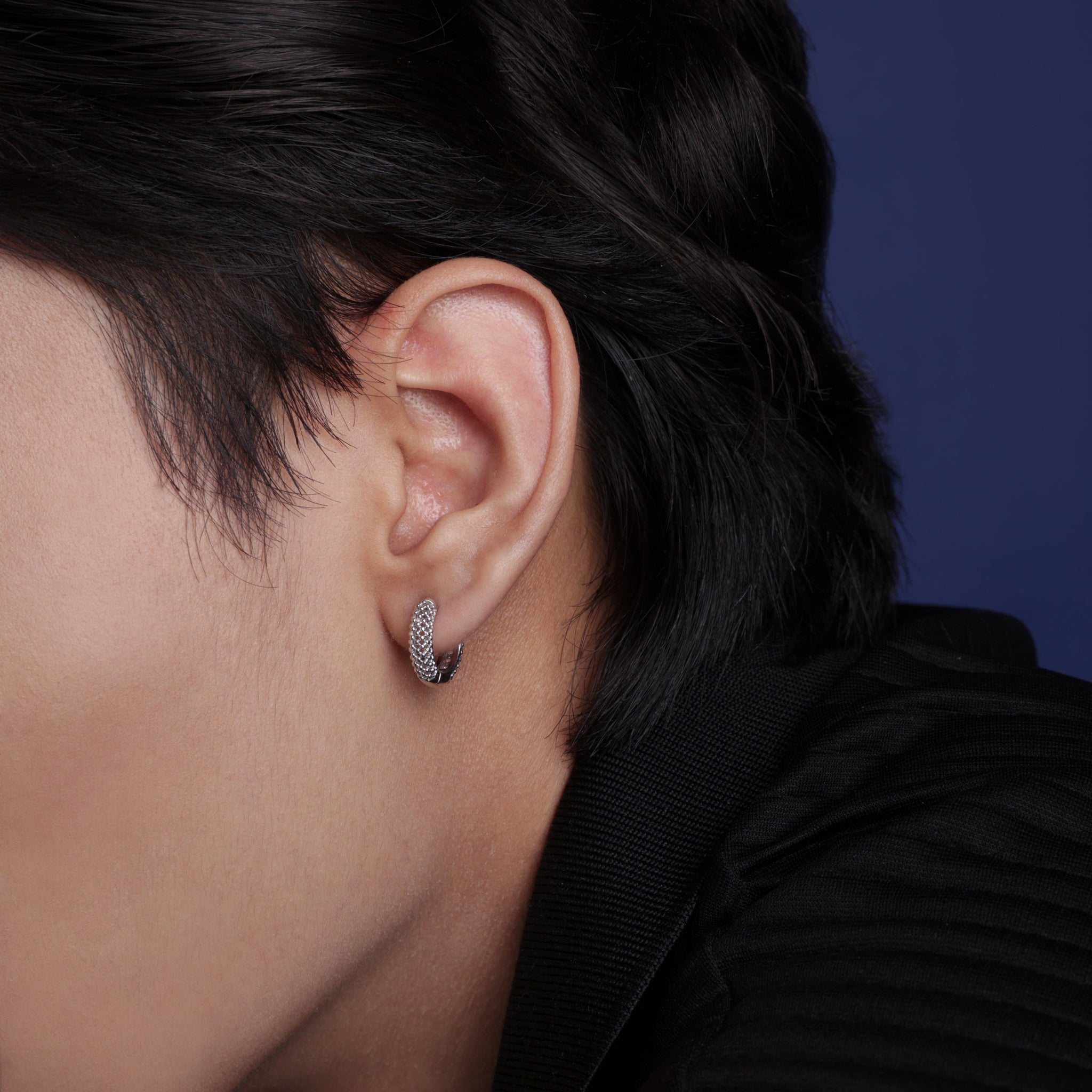 Silver Moonlit Hoop Men's Earrings