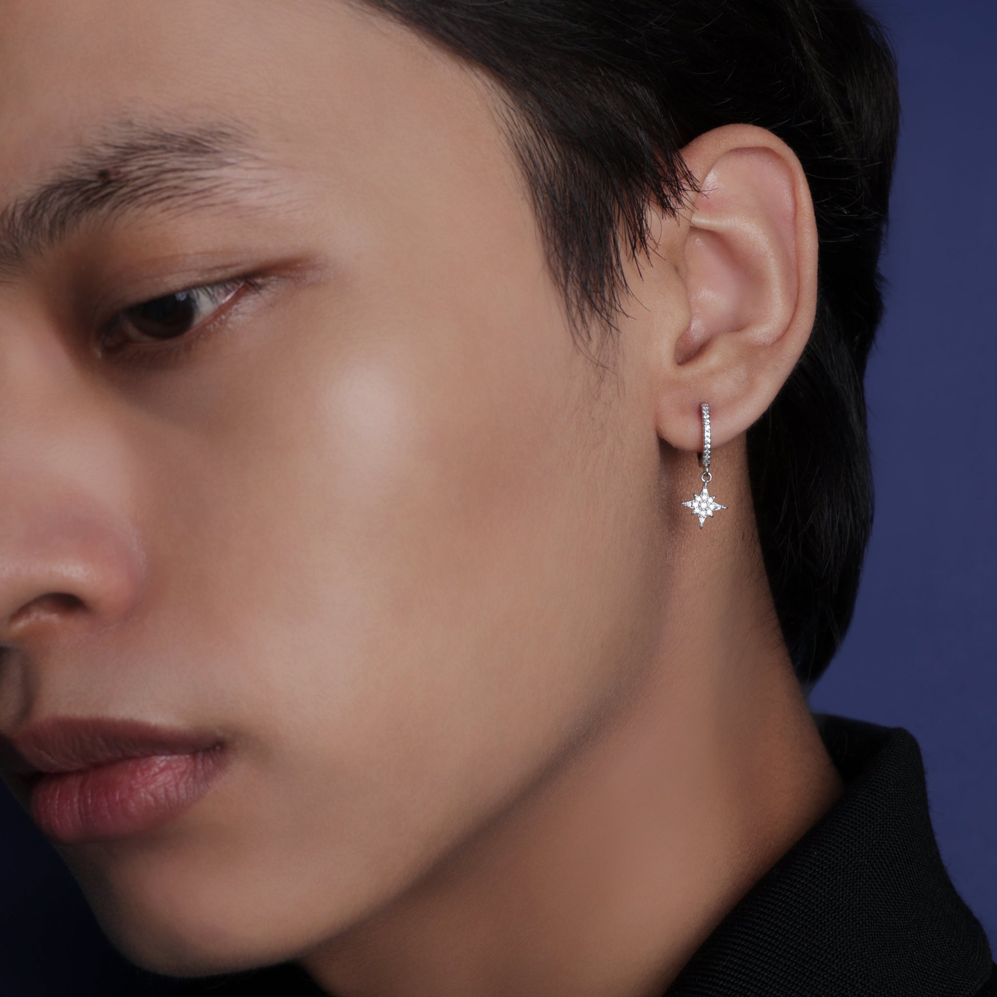 Celestial Silver Hoop Men's Earrings