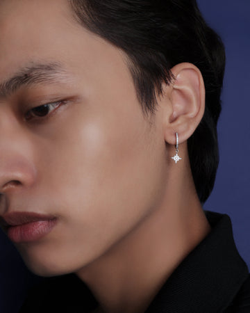 Celestial Silver Hoop Men's Earrings