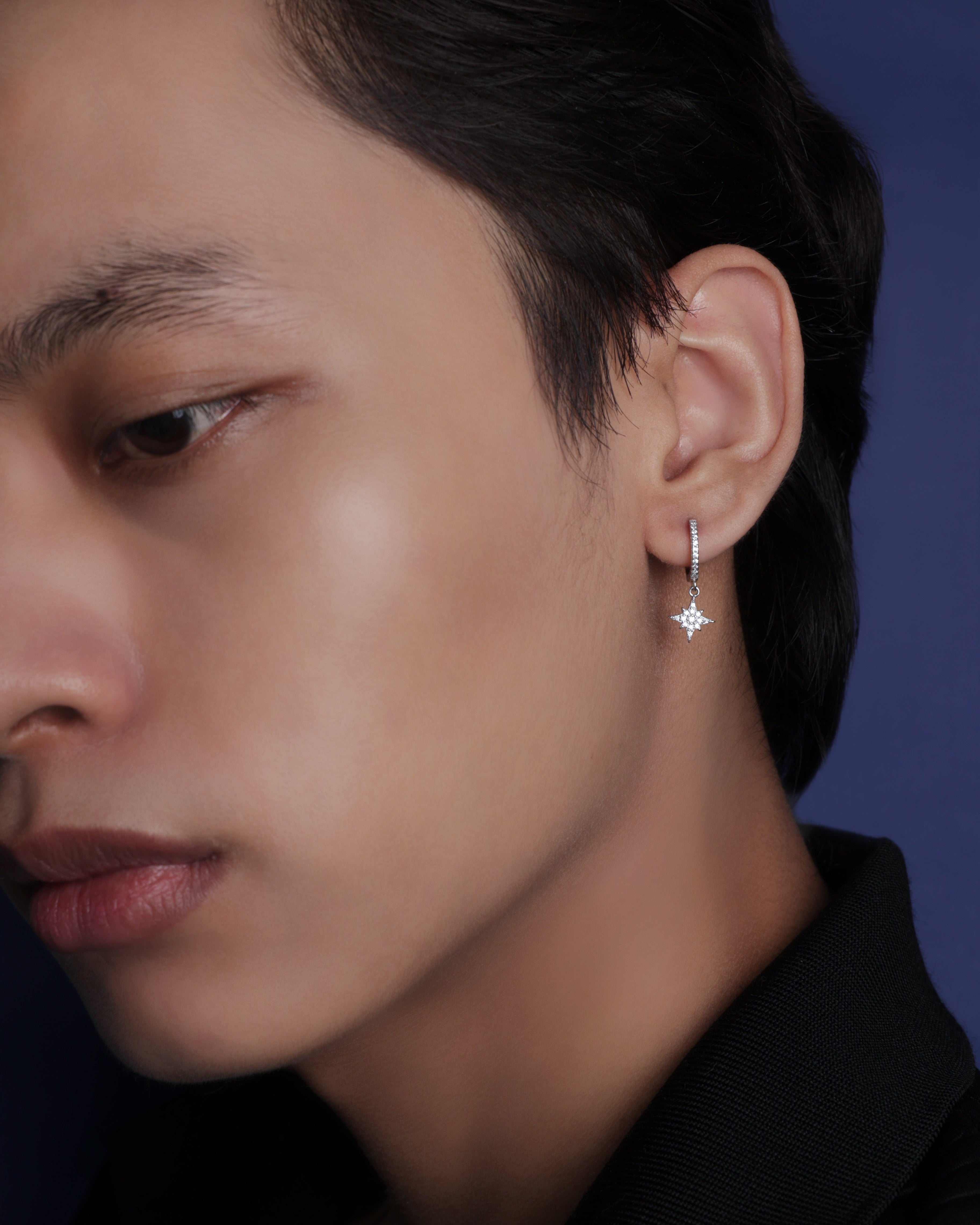 Celestial Silver Hoop Men's Earrings