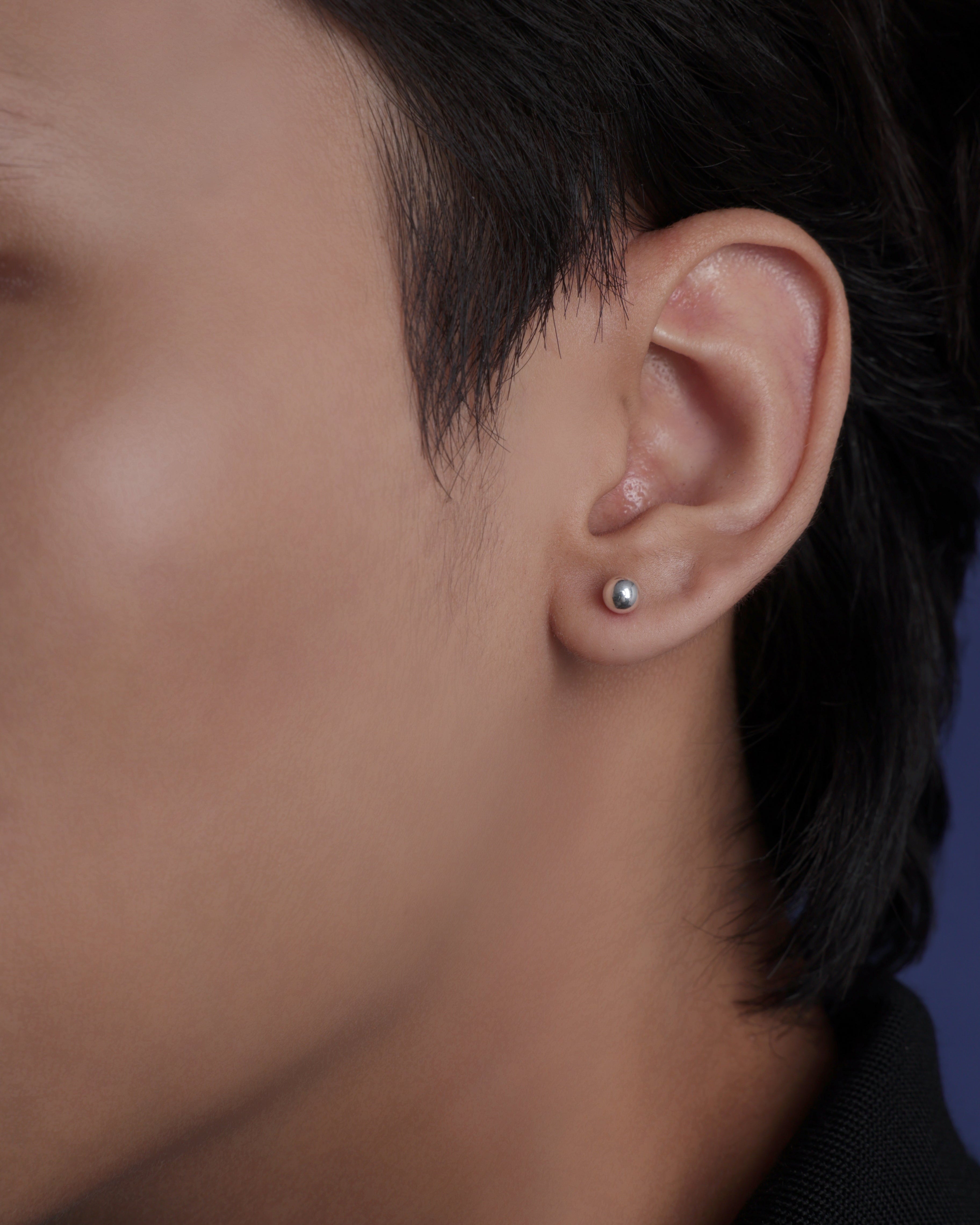Silver Dot Stud Men's Earrings