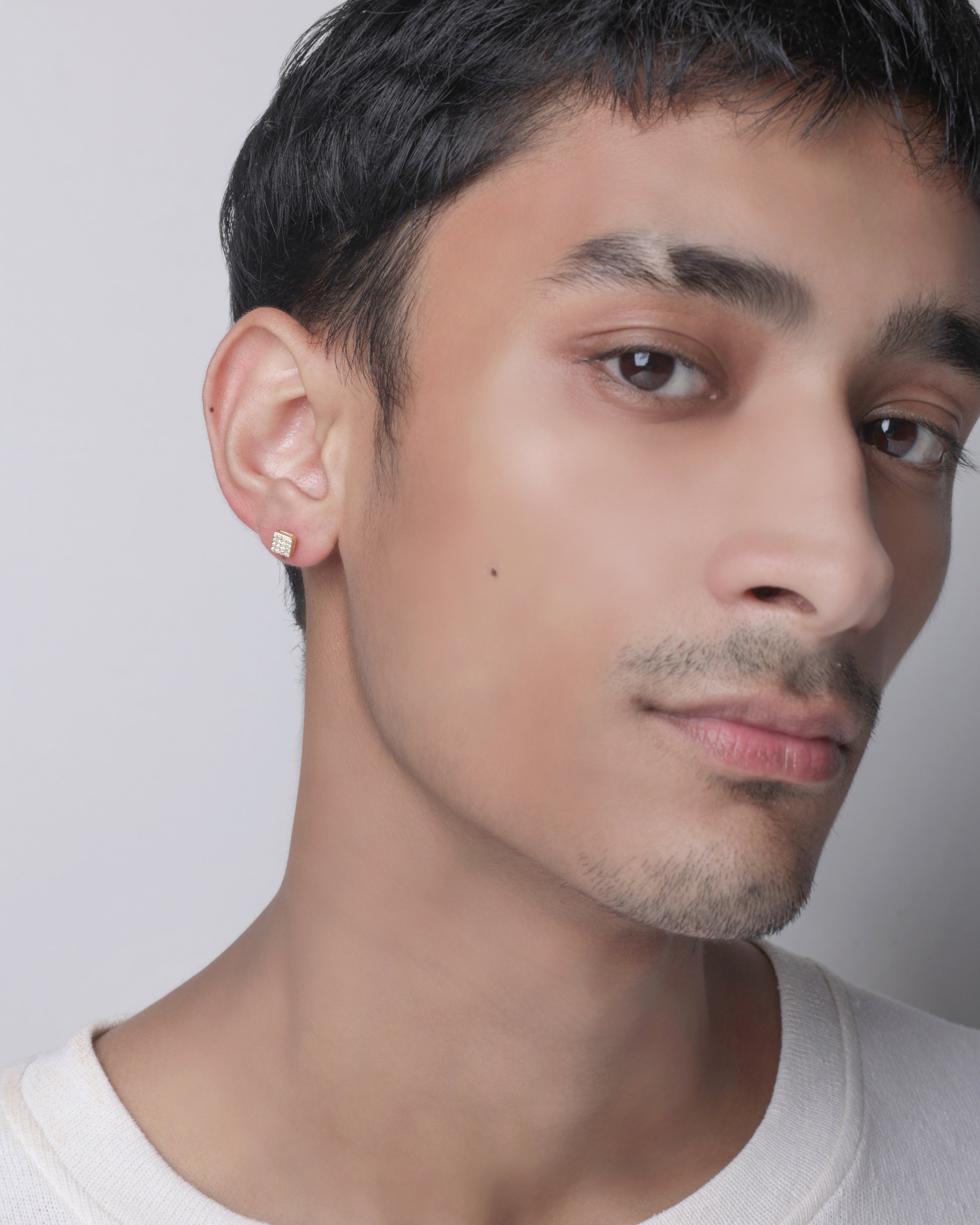 Square Solitaire Gold Plated  Stud Men's Earrings