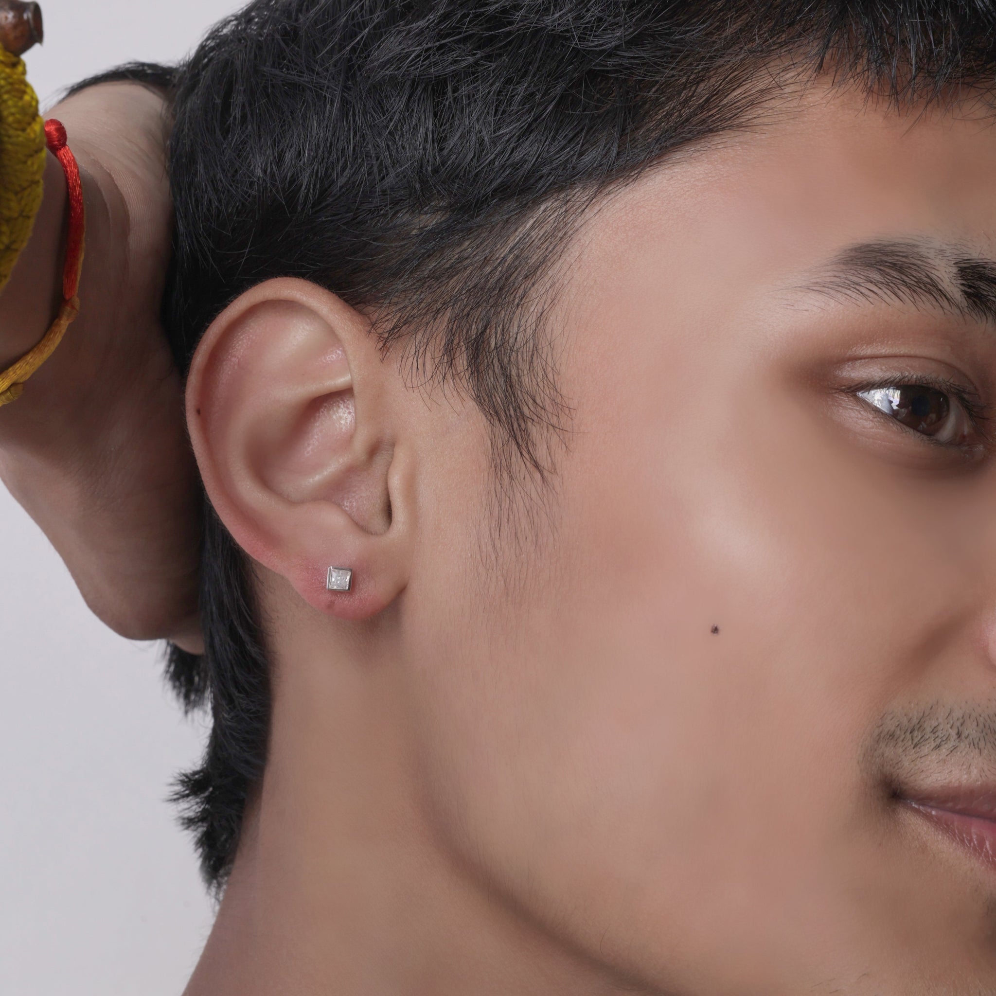 Mini Square Solitaire Stud Men's Earrings