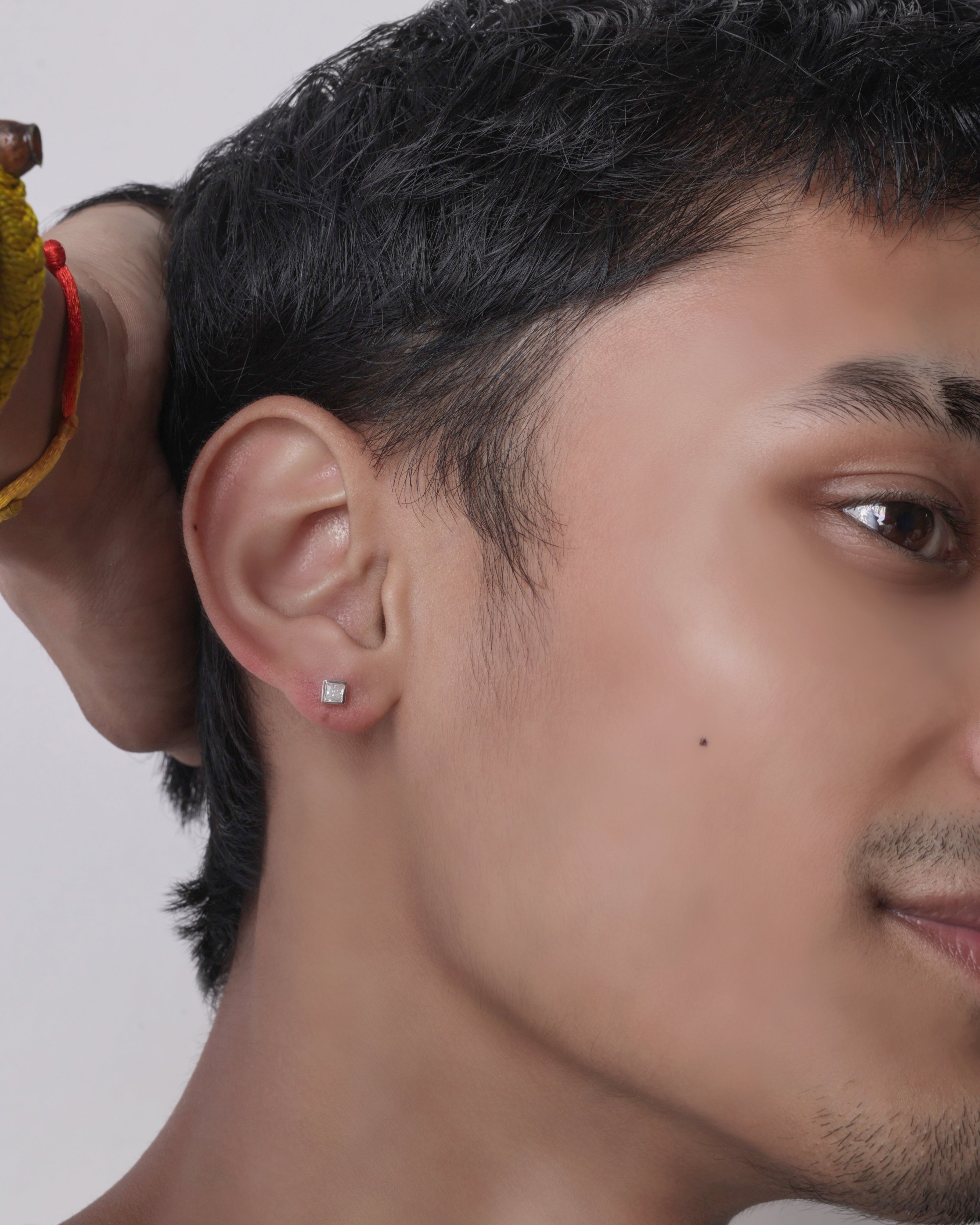 Mini Square Solitaire Stud Men's Earrings