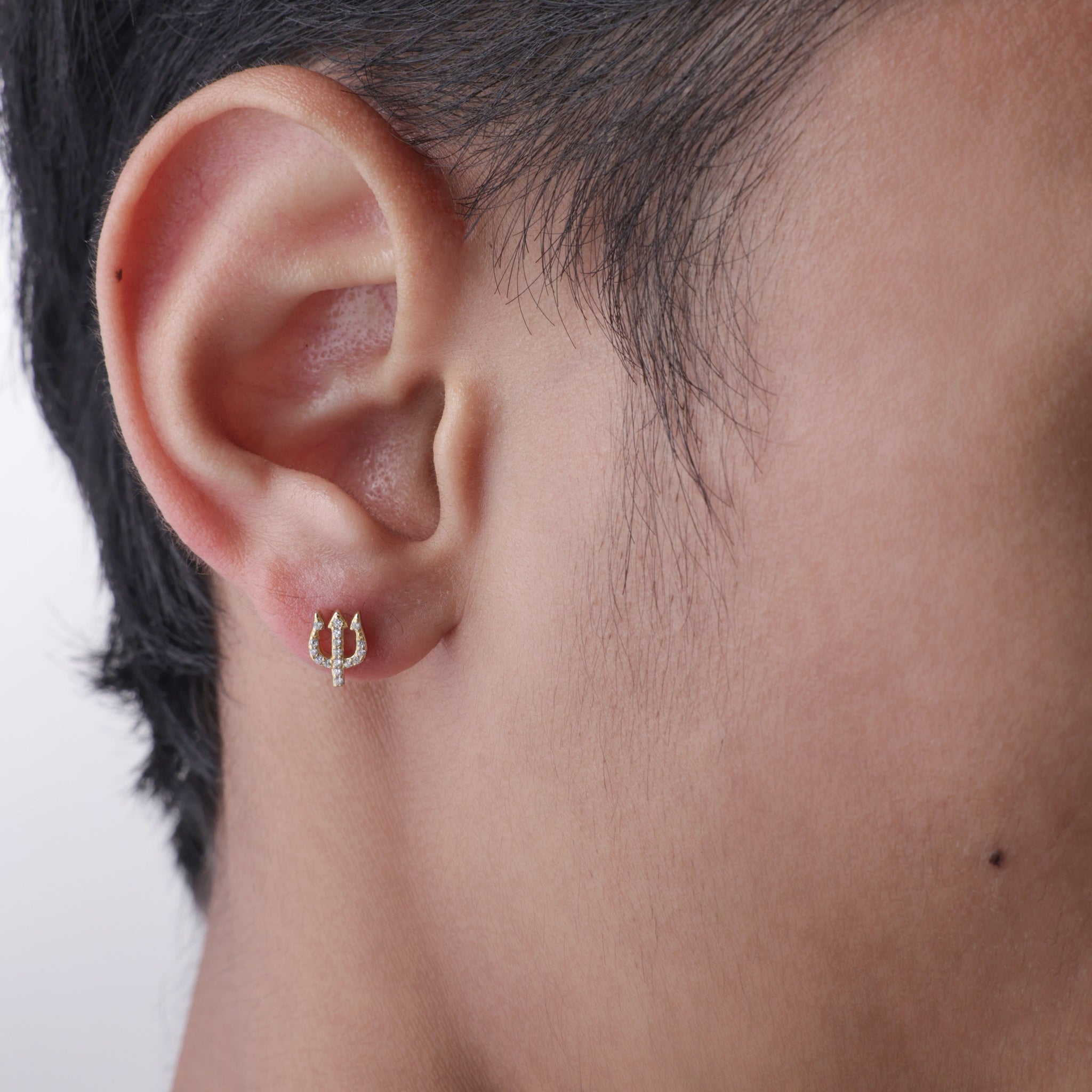 Trishul Divine Silver Stud Men's Earrings