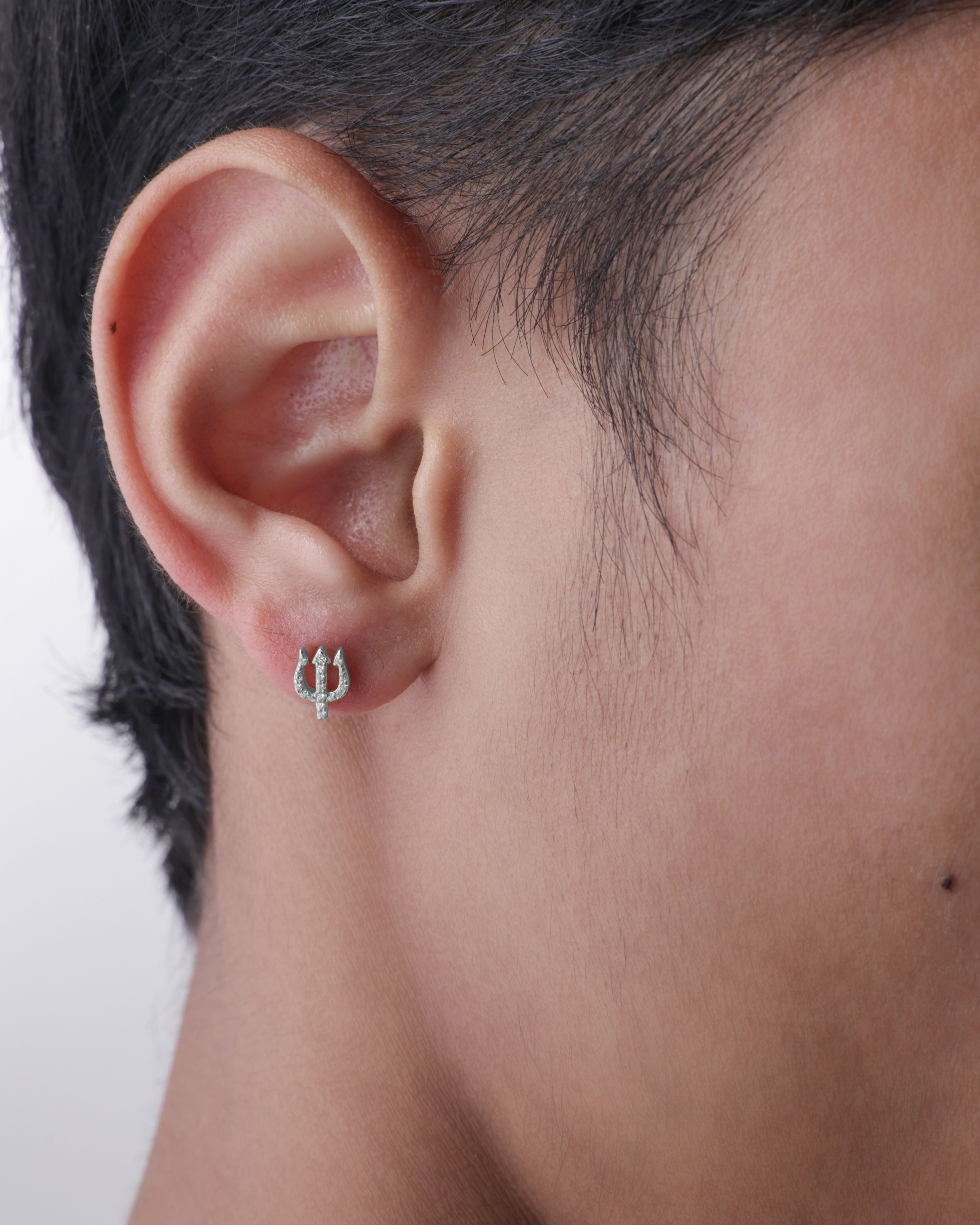 Trishul Divine Silver Stud Men's Earrings