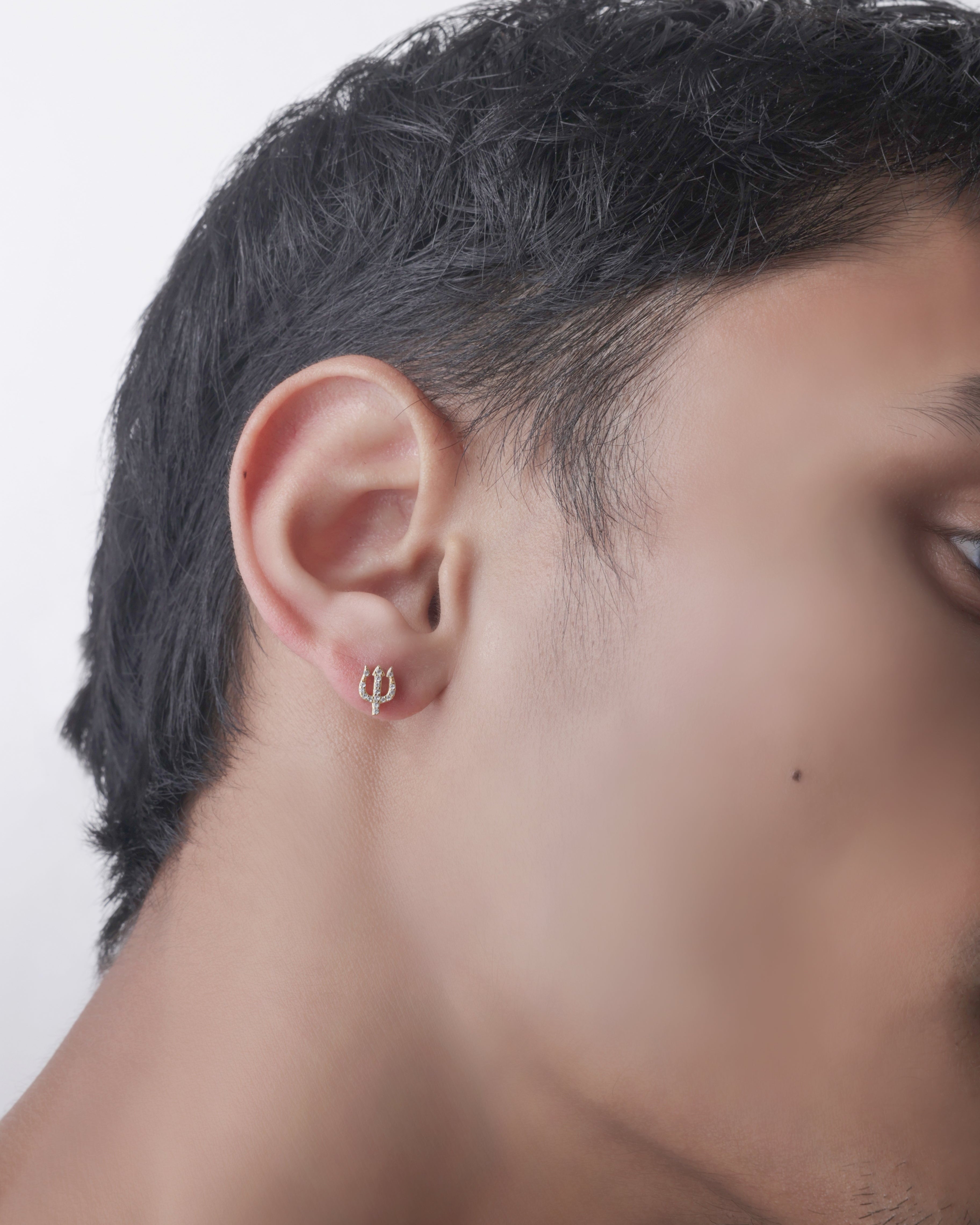 Trishul Divine Silver Stud Men's Earrings