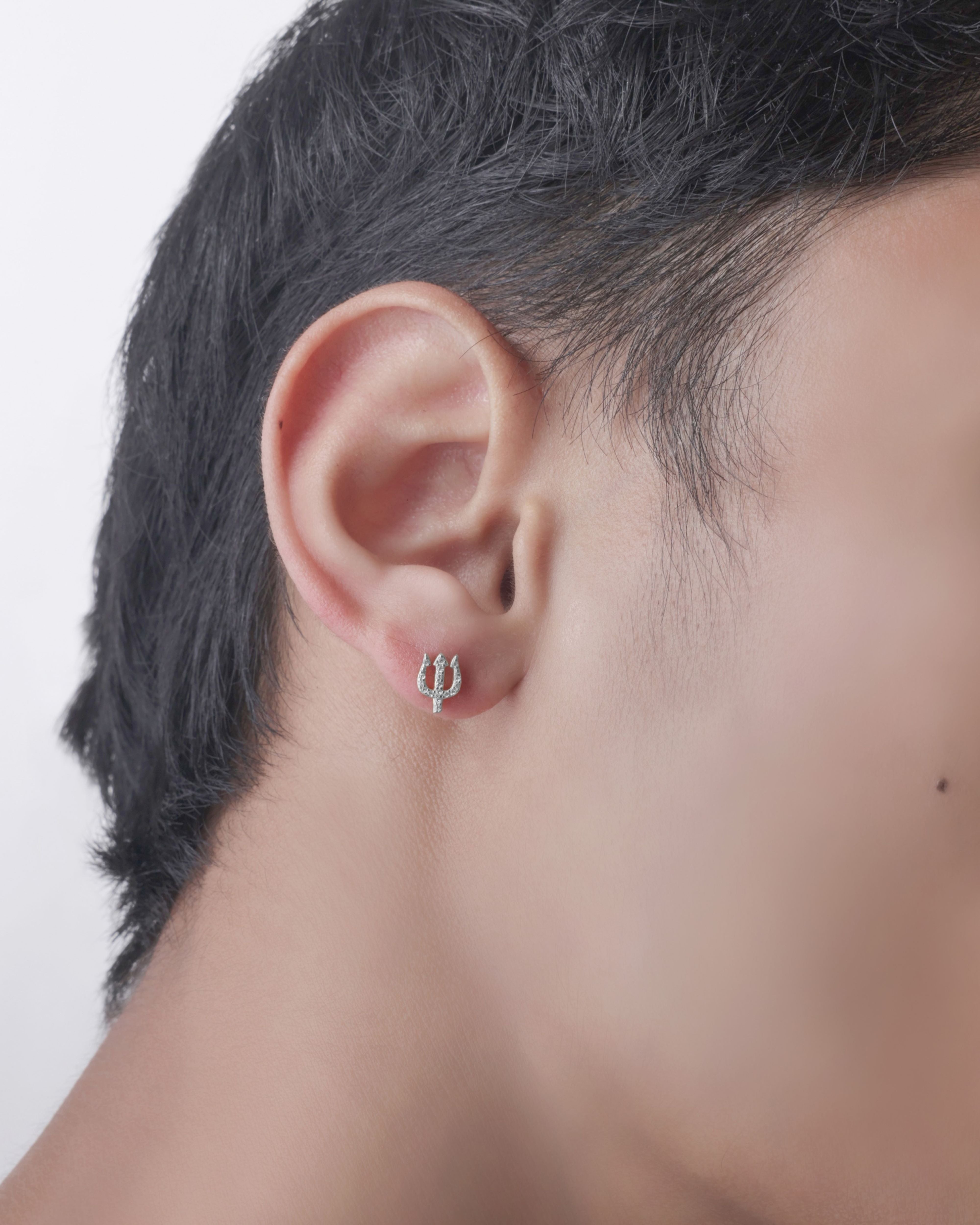 Trishul Divine Silver Stud Men's Earrings