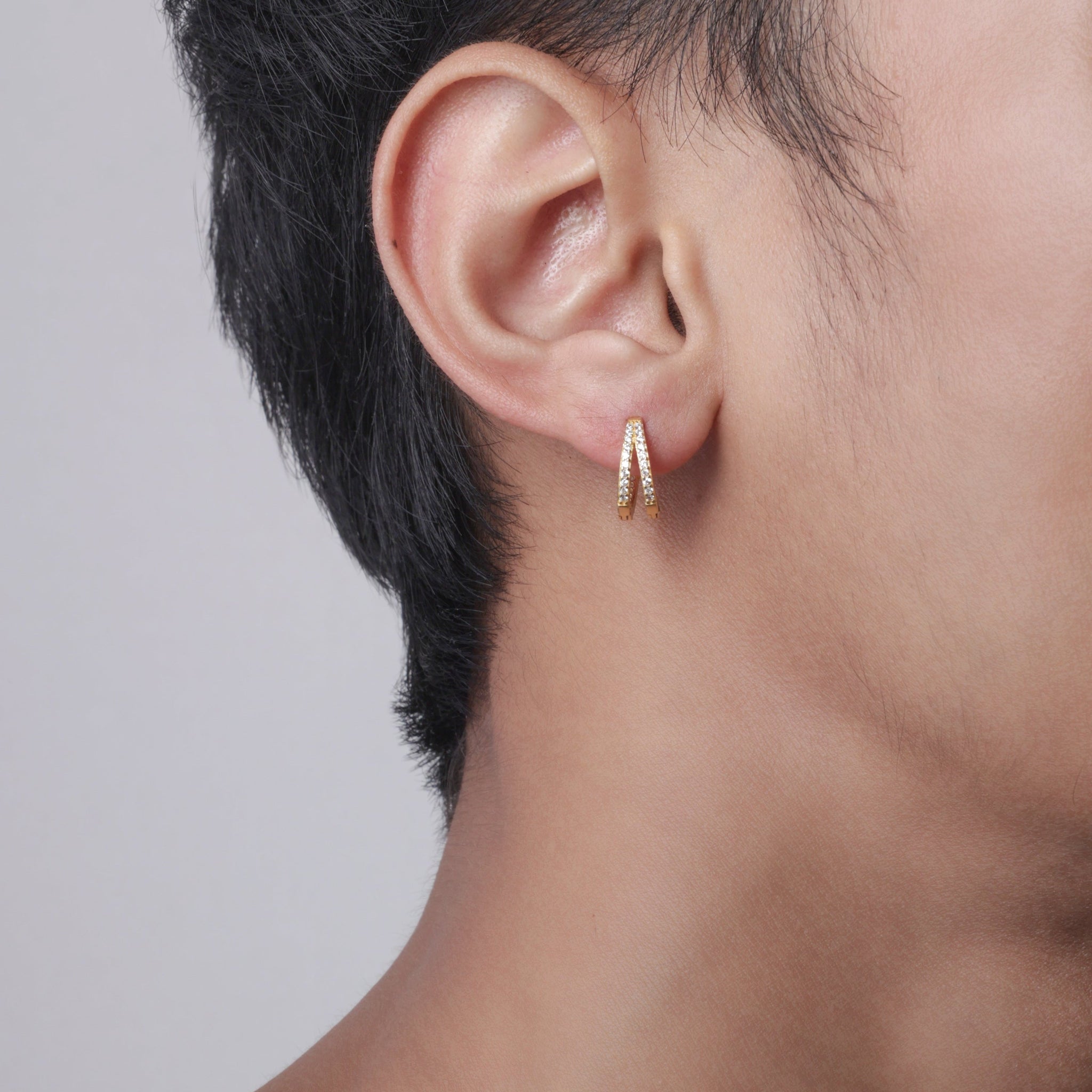 Twin Line Layered ( 10MM ) Hoop Earrings For Men's