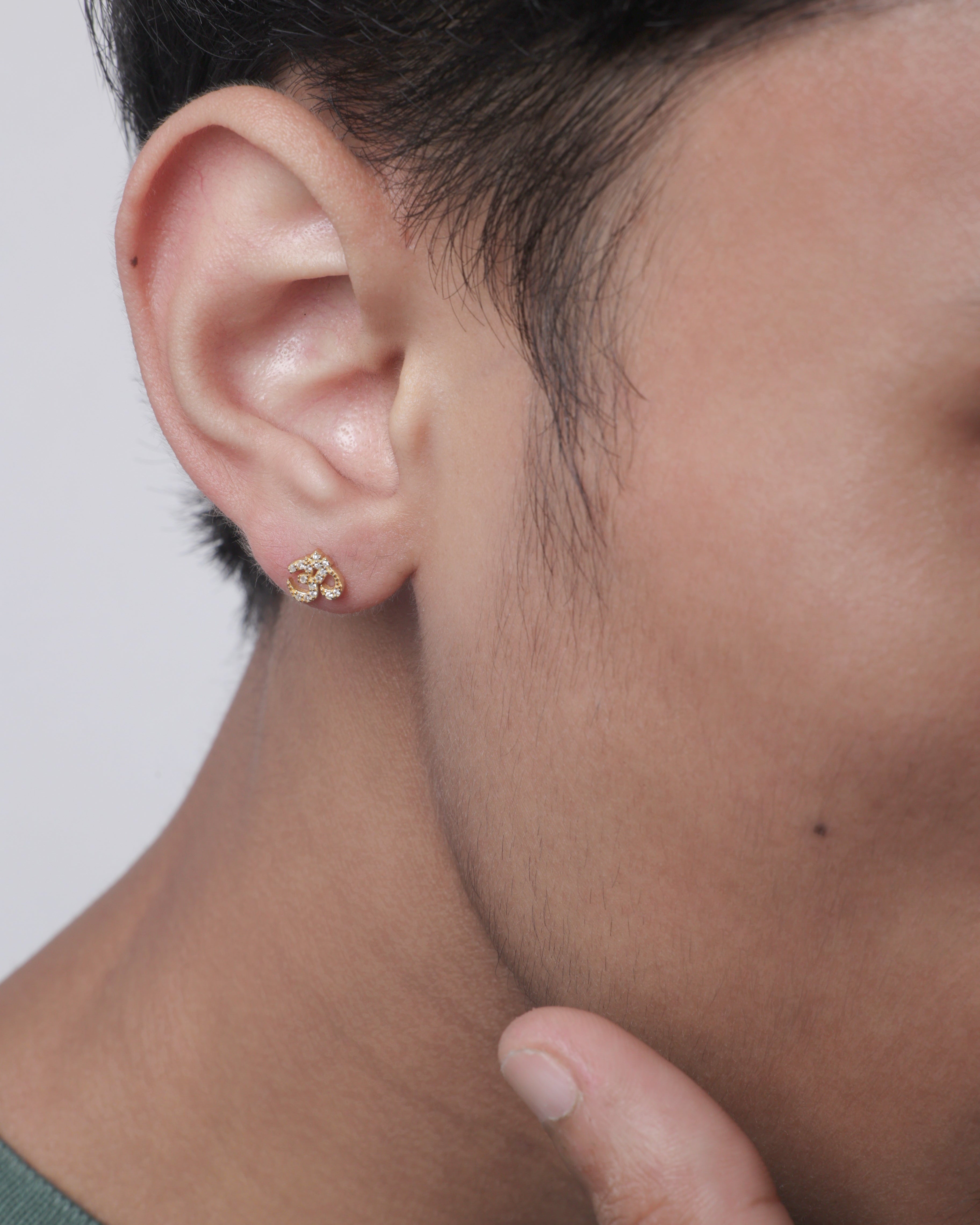 Om Symbol Silver Gold Plated Stud Earrings For Men's