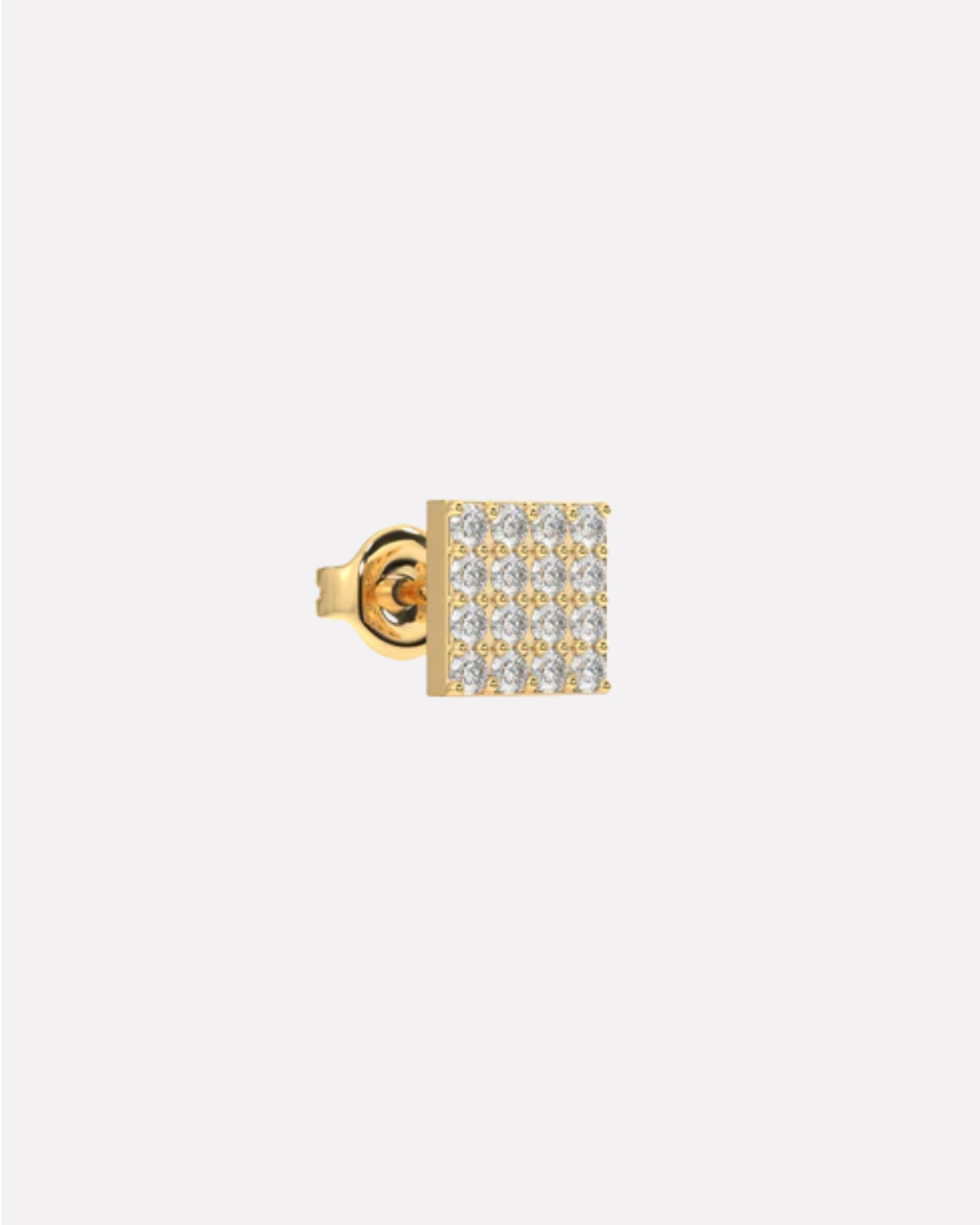 Square Solitaire Gold Plated  Stud Men's Earrings