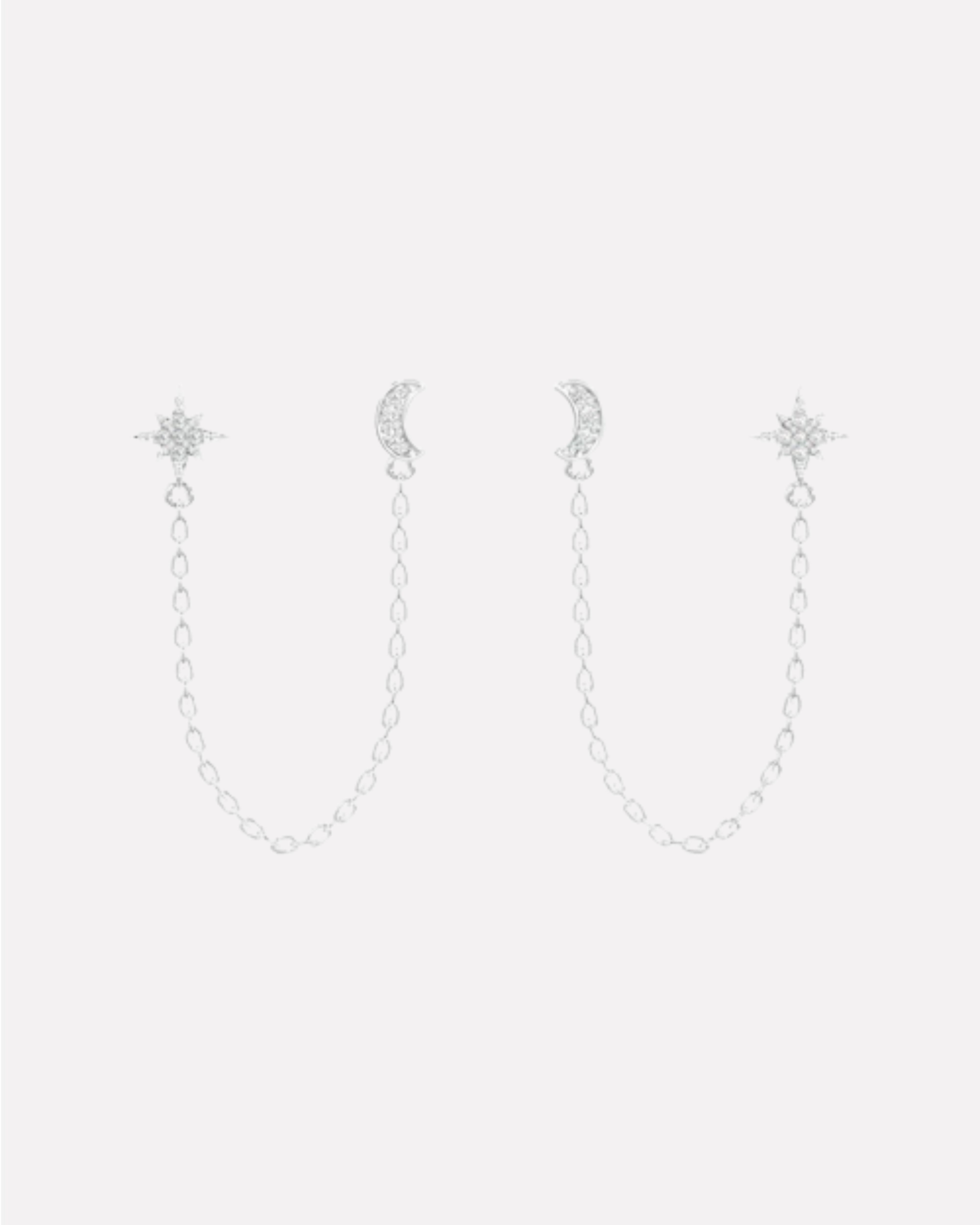 Moon Star Zirconia Connector Chain Earrings