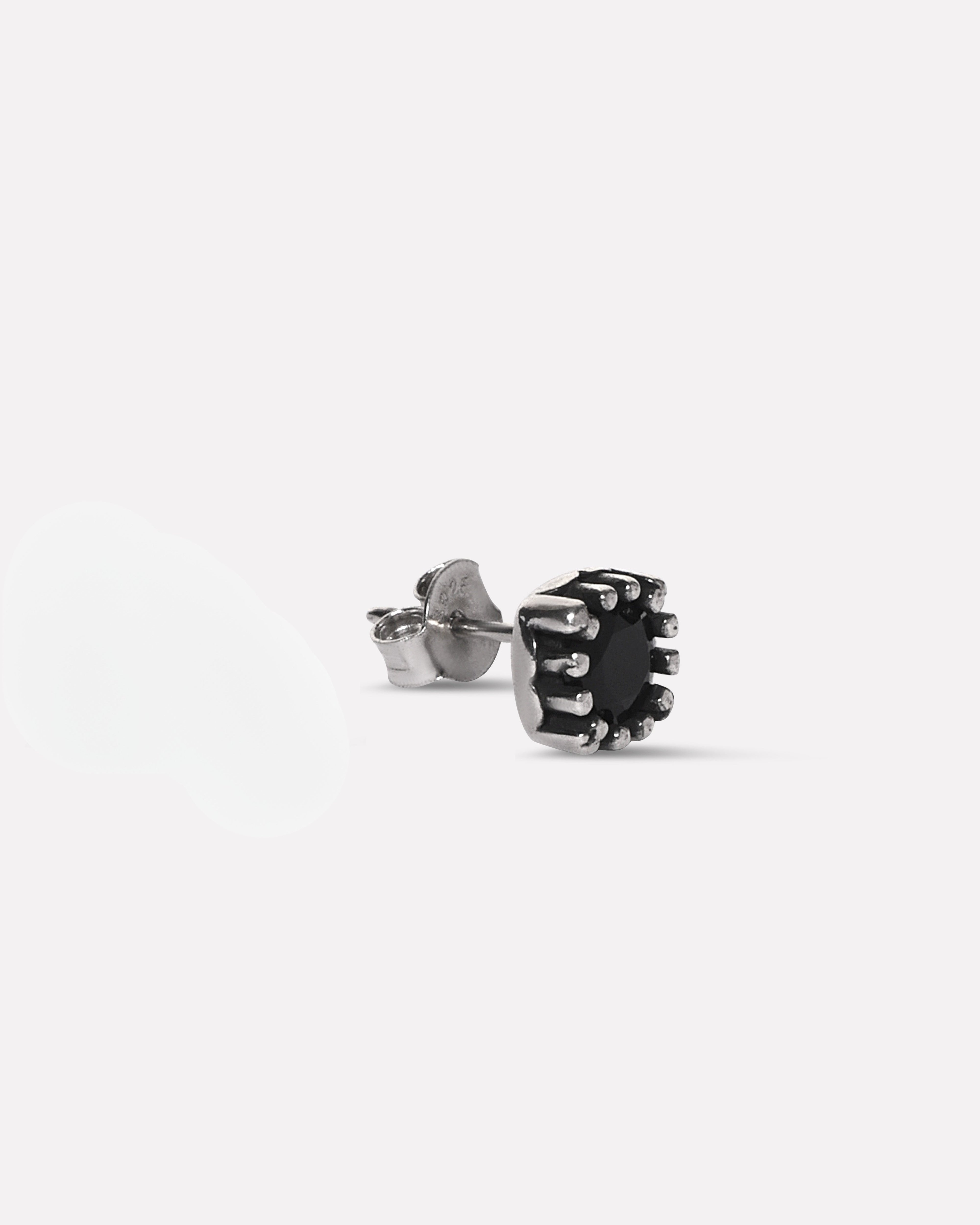 Silver Claw Black Zirconia Stone Stud Earrings For Men's