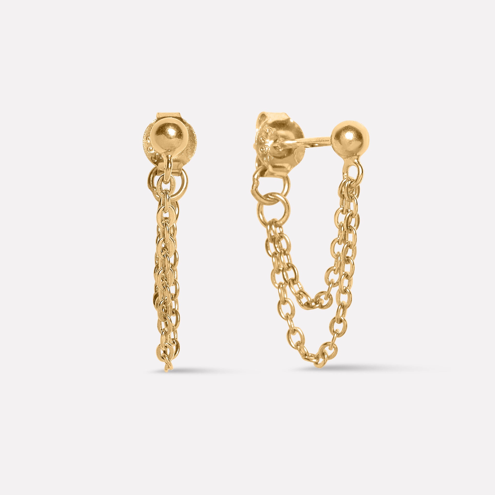 Plain Round Drop Chain Connector Earrings