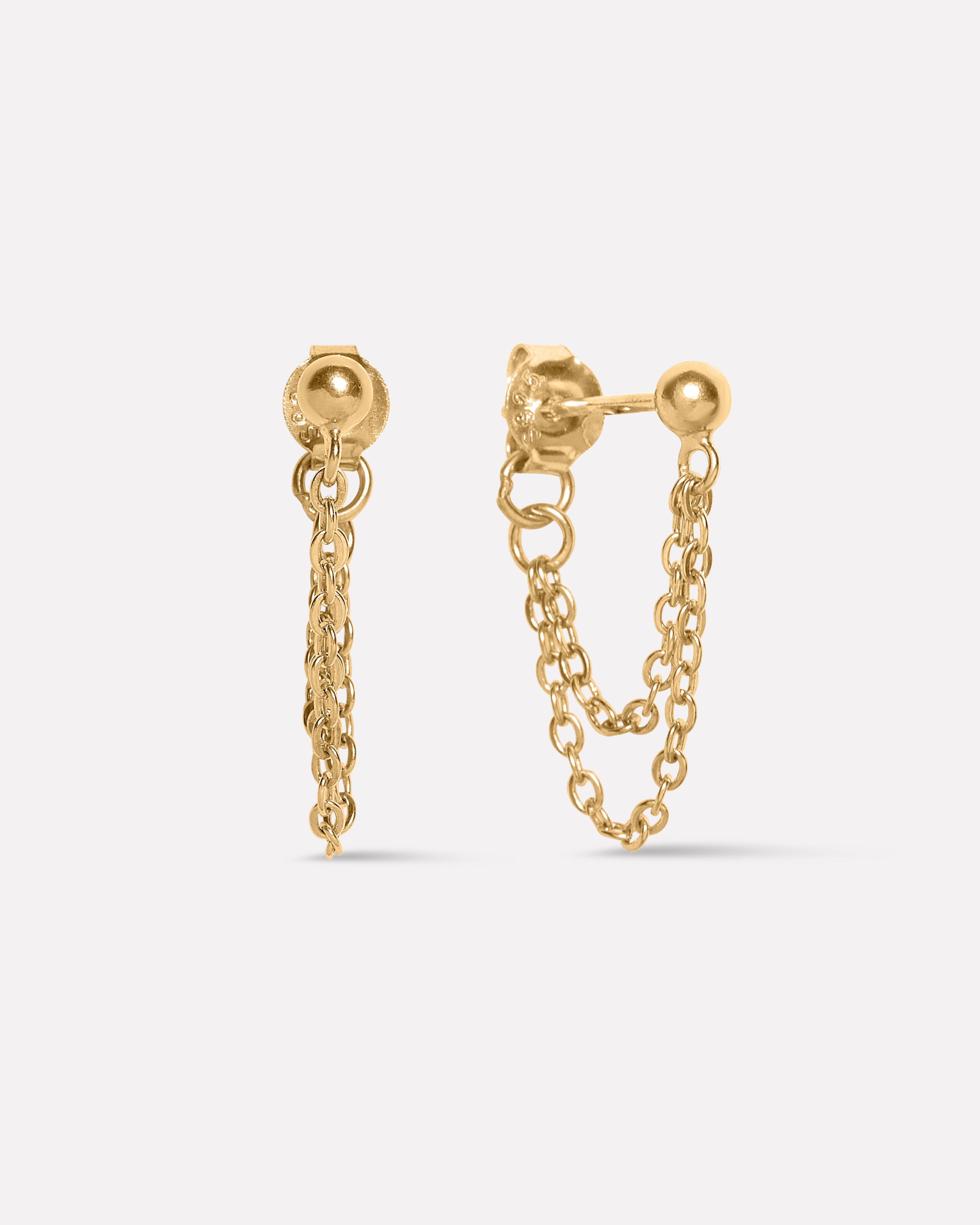 Plain Round Drop Chain Connector Earrings