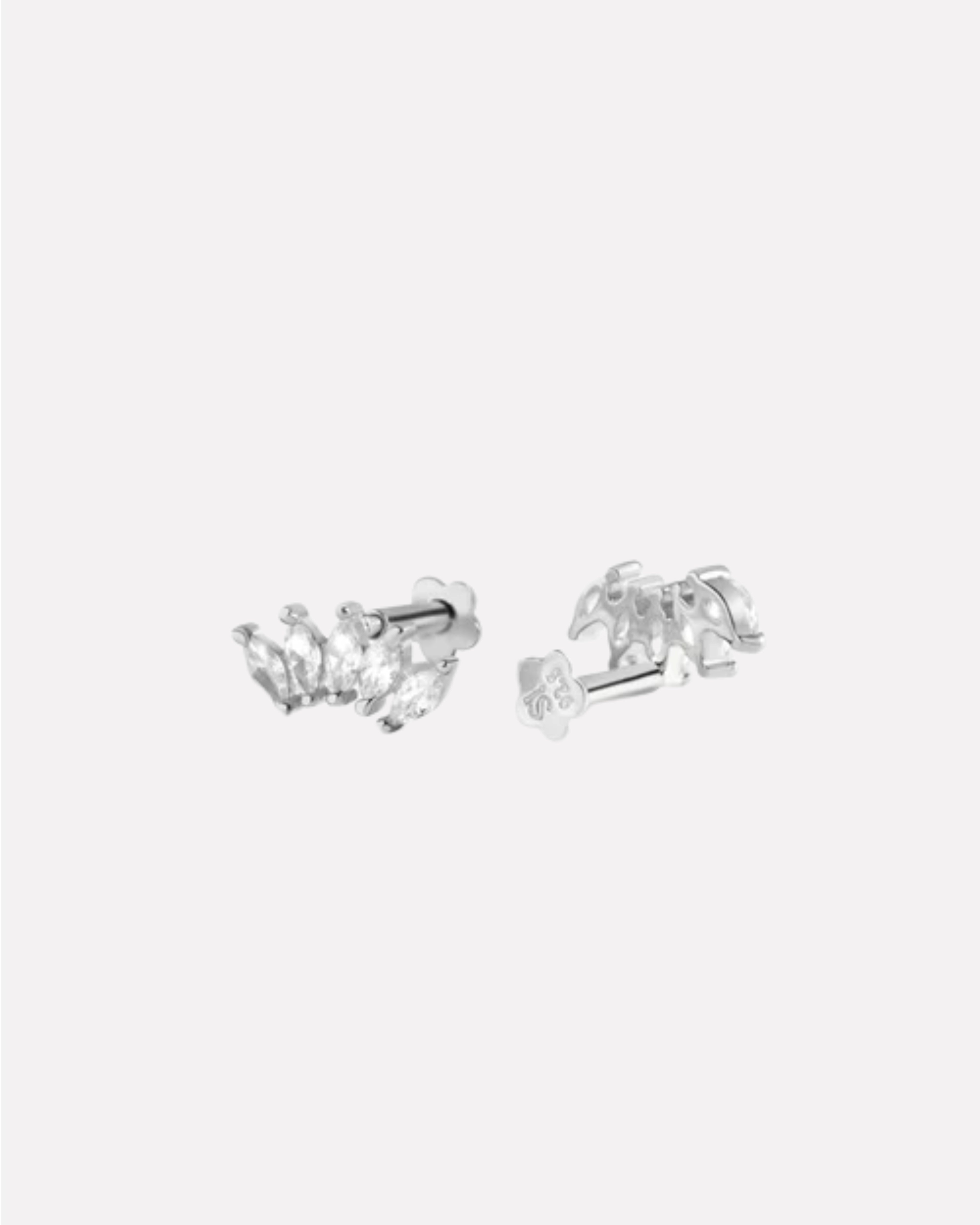 Marquise Crown Flat Back Screw Stud Earrings